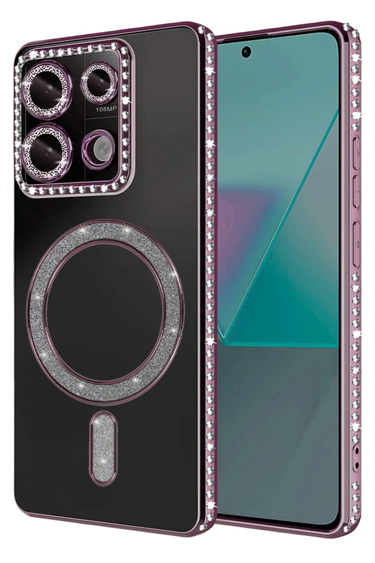 Mey İthalat®   Redmi Note 13 Pro 4G Joke Simli Magneticsafe Kılıf - Pembe