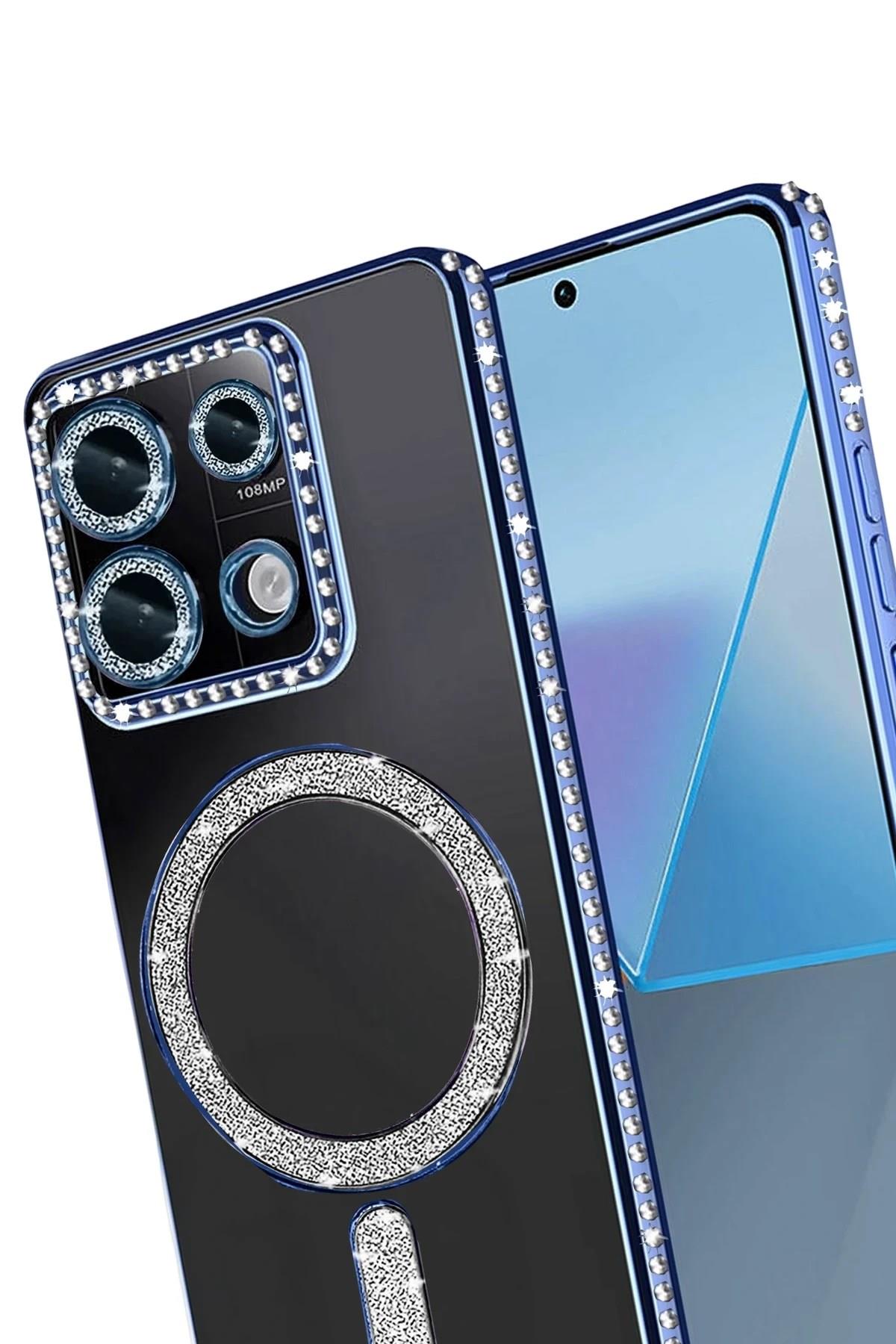 Mey İthalat®   Redmi Note 13 Pro 4G Joke Simli Magneticsafe Kılıf - Mavi