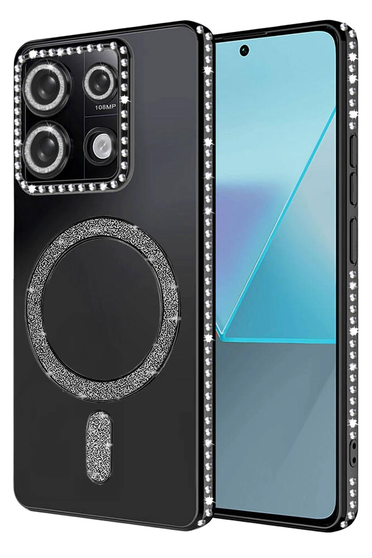 Mey İthalat®   Redmi Note 13 Pro 4G Joke Simli Magneticsafe Kılıf - Siyah