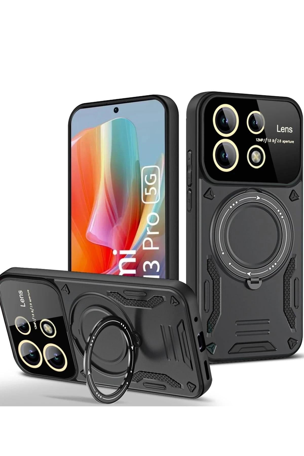 Mey İthalat®   Redmi Note 13 Pro 4G Kılıf Joy Lens Standlı Kapak - Siyah