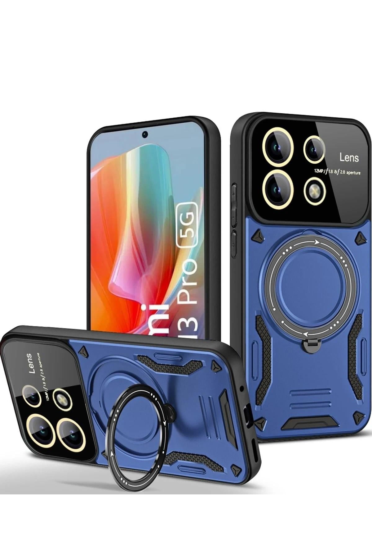 Mey İthalat®   Redmi Note 13 Pro 4G Kılıf Joy Lens Standlı Kapak - Lacivert