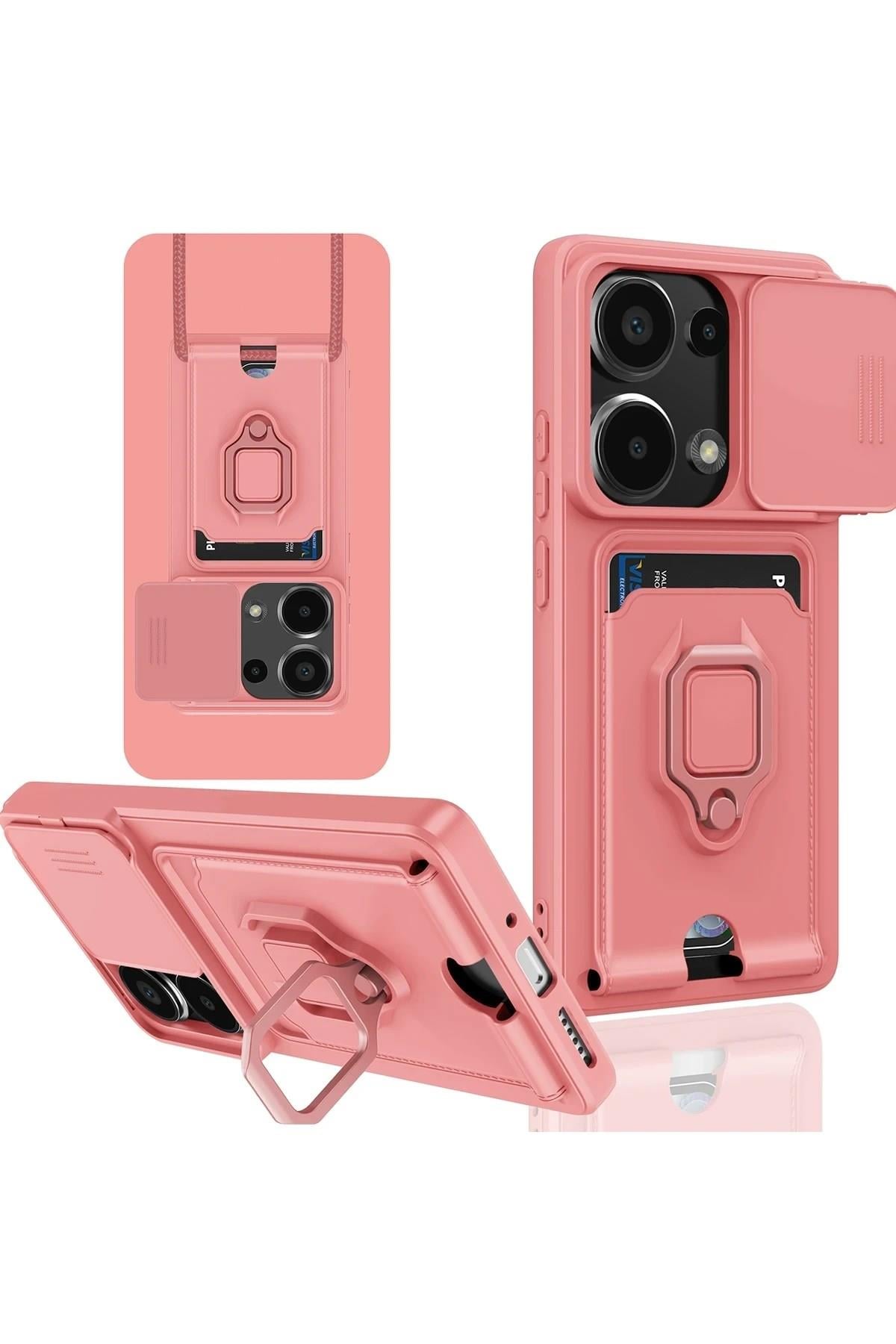Mey İthalat®   Redmi Note 13 Pro 4G Kılıf Zuma Kartvizitli Yüzüklü Silikon - Pembe