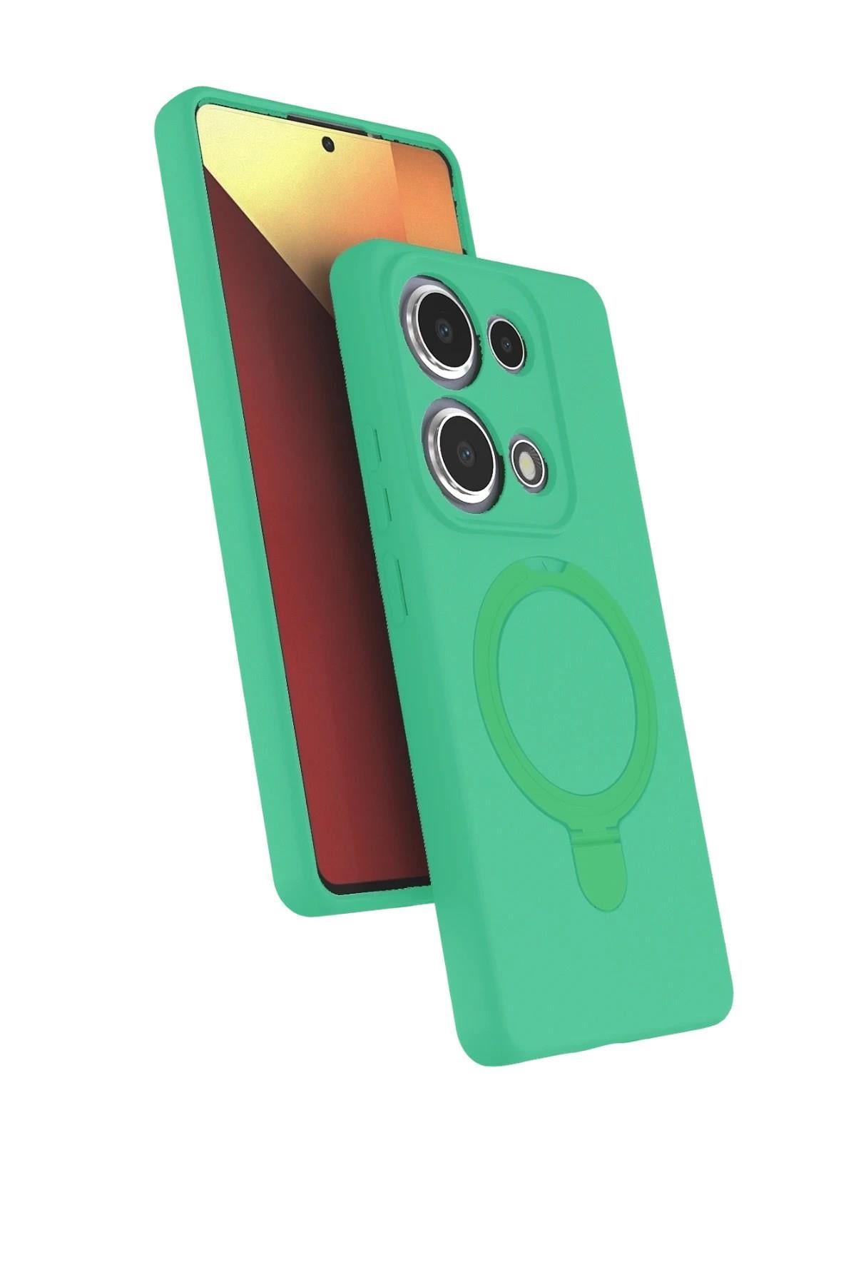 Mey İthalat®   Redmi Note 13 Pro 4G Regal Magsafe Standlı Kapak - Yeşil