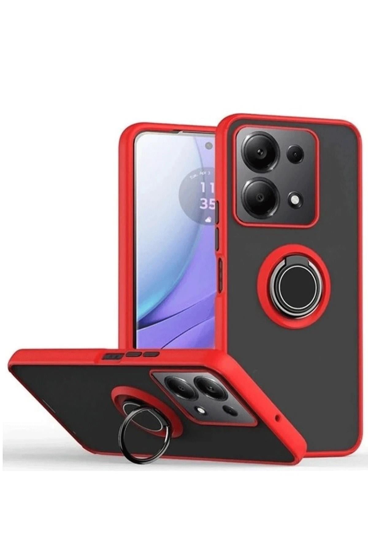 Mey İthalat®   Redmi Note 13 Pro 5G Kılıf Montreal Yüzüklü Silikon Kapak - Kırmızı