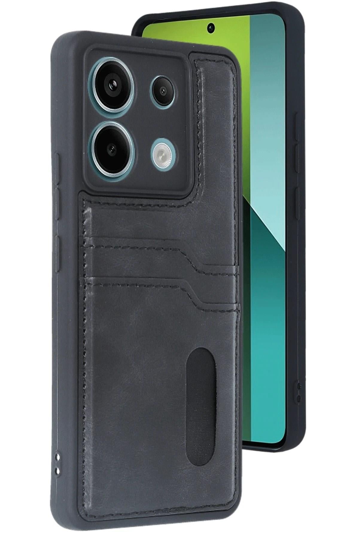 Mey İthalat®   Redmi Note 13 Pro 5G Kılıf Sara Kartvizitli Deri Kılıf - Siyah
