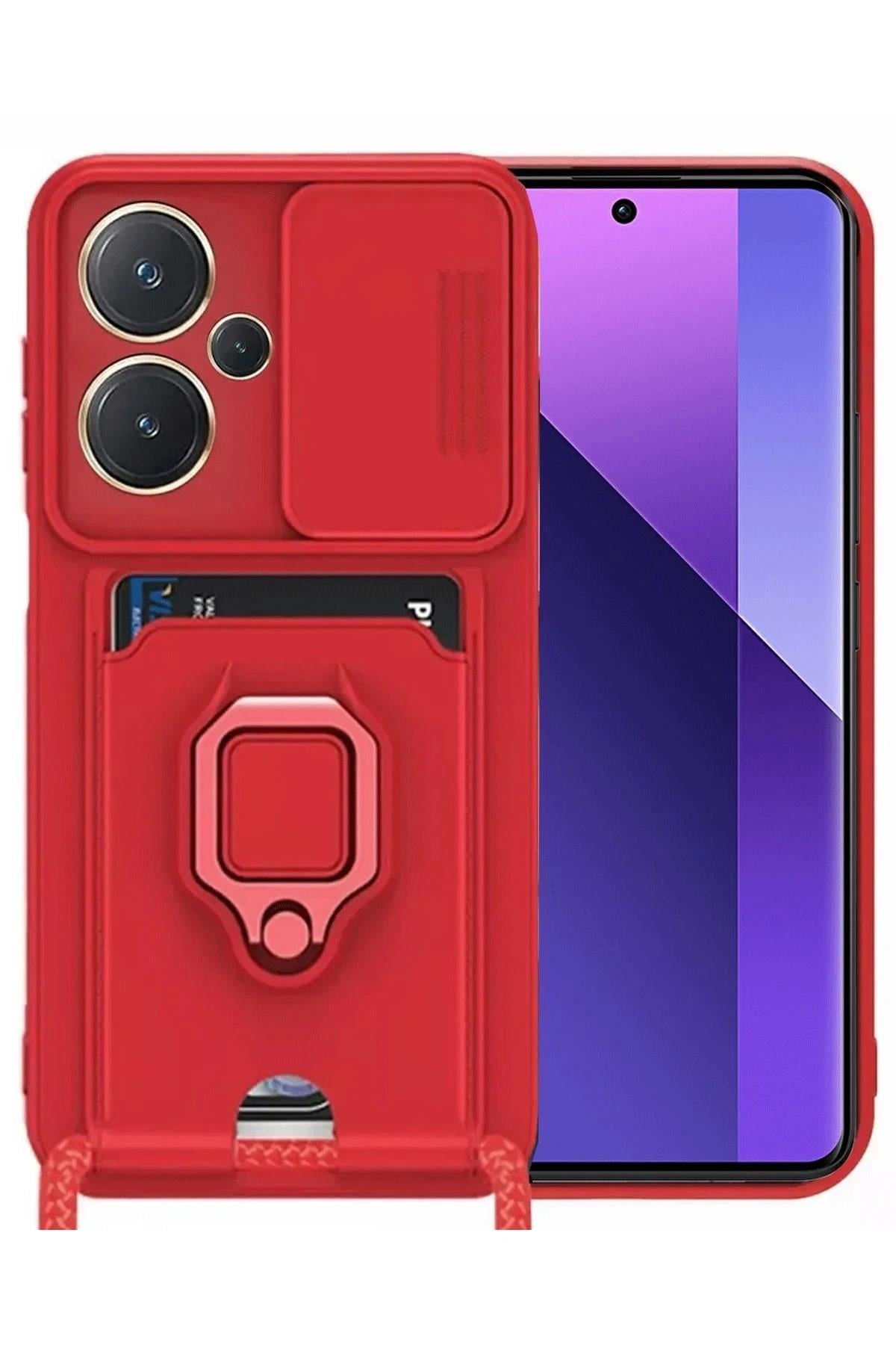 Mey İthalat®   Redmi Note 13 Pro Plus Kılıf Zuma Kartvizitli Yüzüklü Silikon - Kırmızı