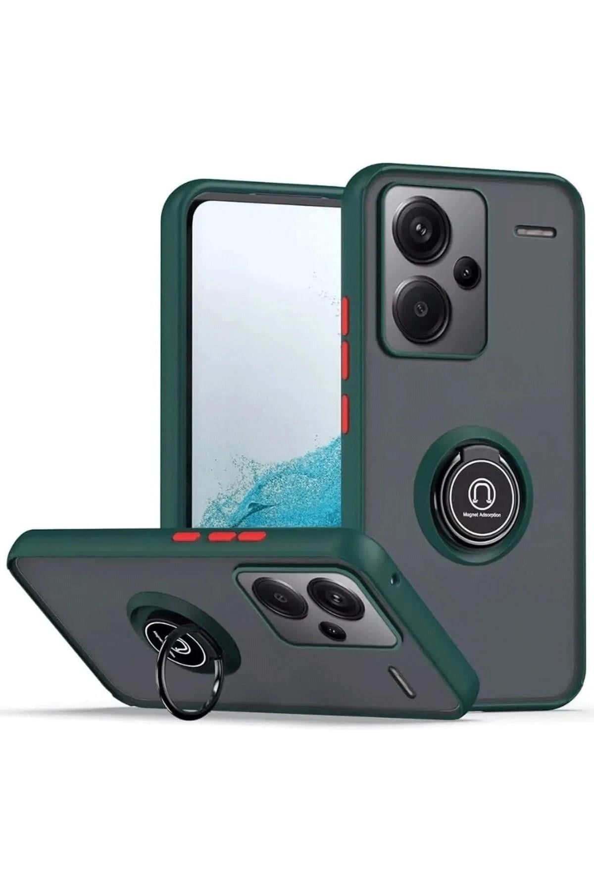 Mey İthalat®   Redmi Note 13 Pro Plus Kılıf Montreal Yüzüklü Silikon Kapak - Yeşil