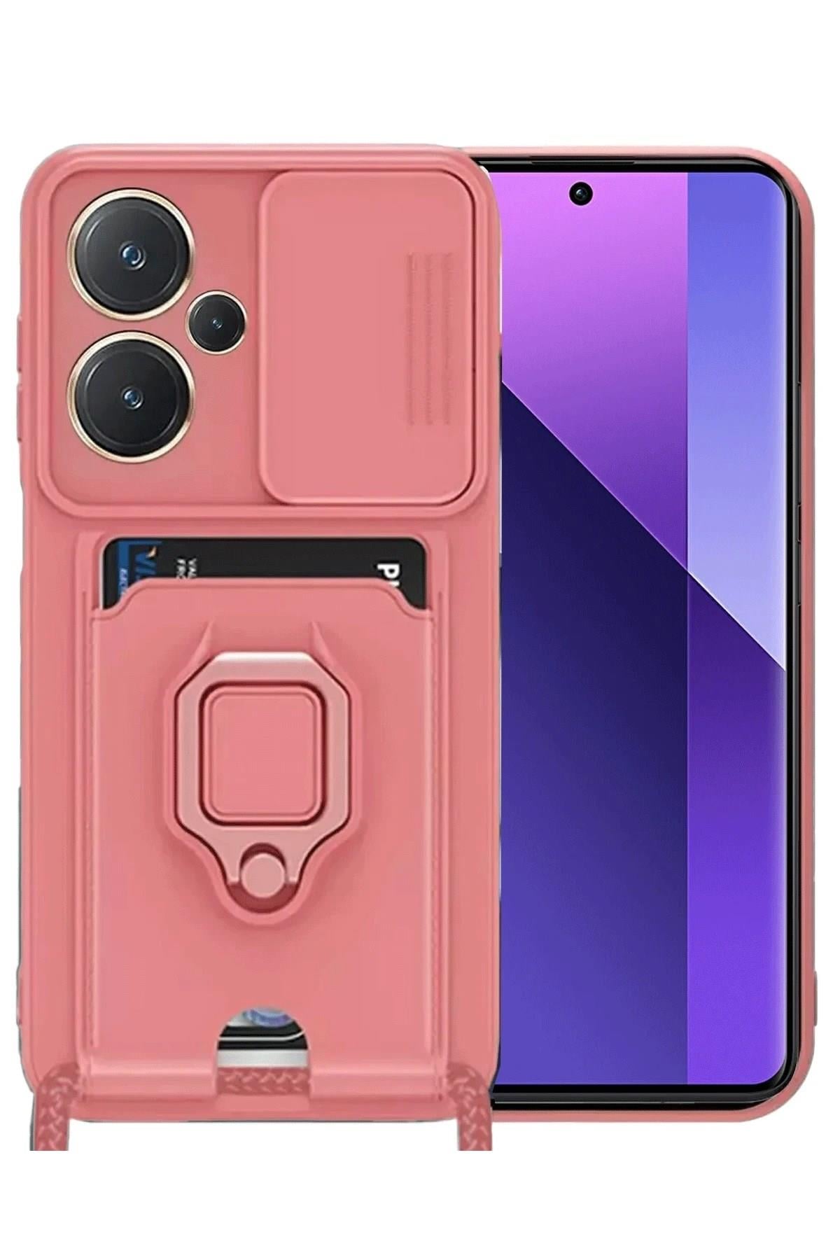 Mey İthalat®   Redmi Note 13 Pro Plus Kılıf Zuma Kartvizitli Yüzüklü Silikon - Pembe