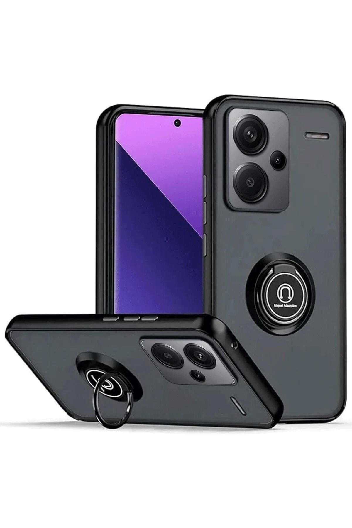 Mey İthalat®   Redmi Note 13 Pro Plus Kılıf Montreal Yüzüklü Silikon Kapak - Siyah