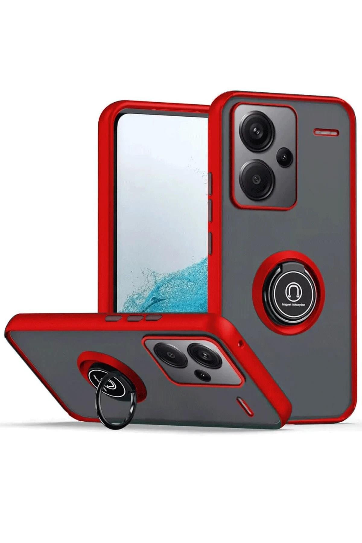 Mey İthalat®   Redmi Note 13 Pro Plus Kılıf Montreal Yüzüklü Silikon Kapak - Kırmızı