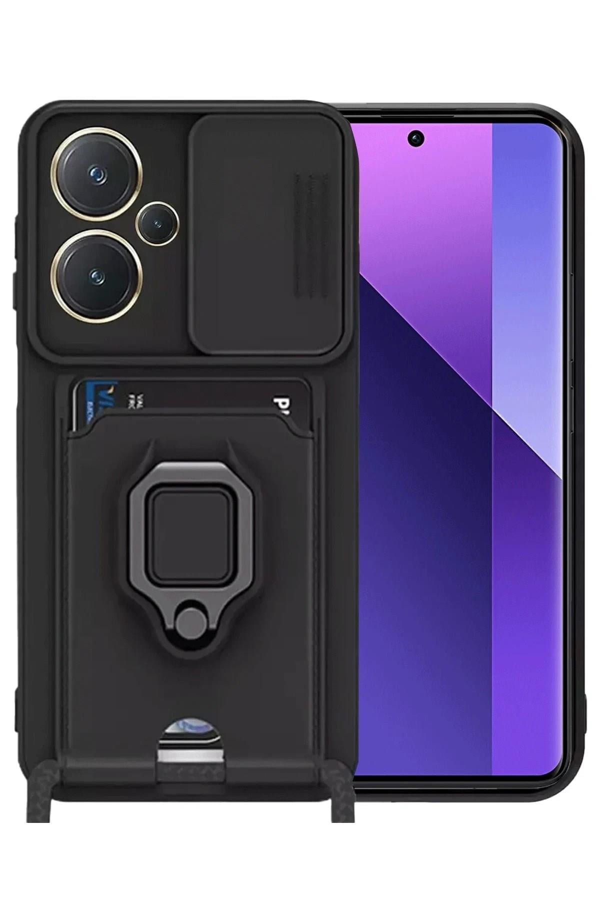 Mey İthalat®   Redmi Note 13 Pro Plus Kılıf Zuma Kartvizitli Yüzüklü Silikon - Siyah