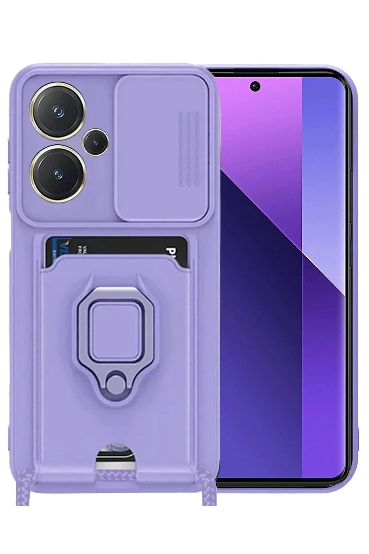 Mey İthalat®   Redmi Note 13 Pro Plus Kılıf Zuma Kartvizitli Yüzüklü Silikon - Lila