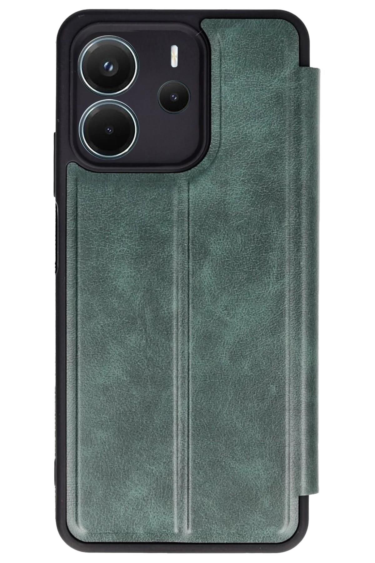 Mey İthalat®   Redmi Note 14 4G Kılıf Flip Cover - Koyu Yeşil