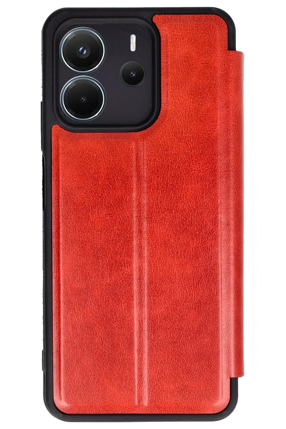 Mey İthalat®   Redmi Note 14 4G Kılıf Flip Cover - Kırmızı