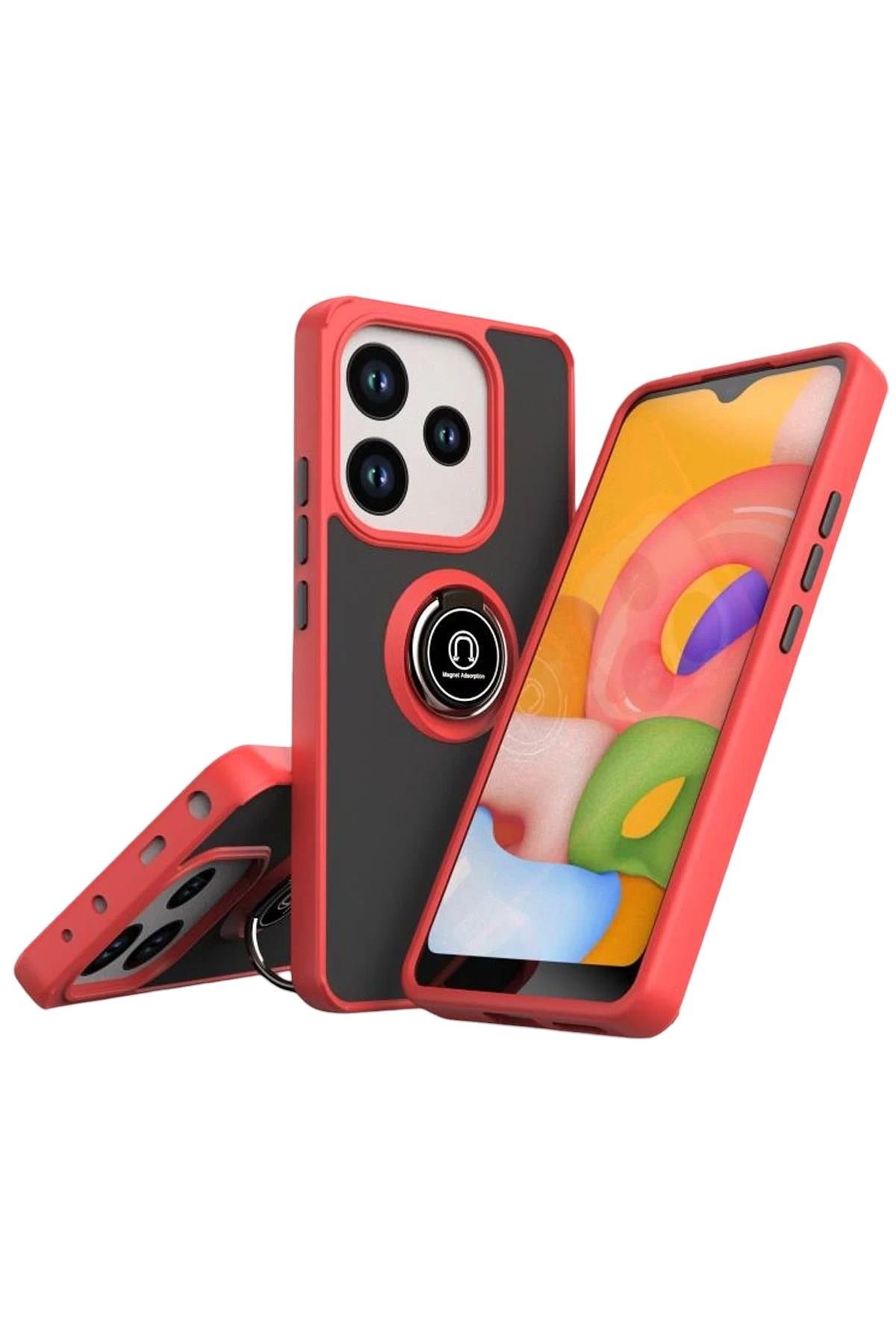 Mey İthalat®   Redmi Note 14 4G Montreal Yüzüklü Silikon Kapak - Kırmızı