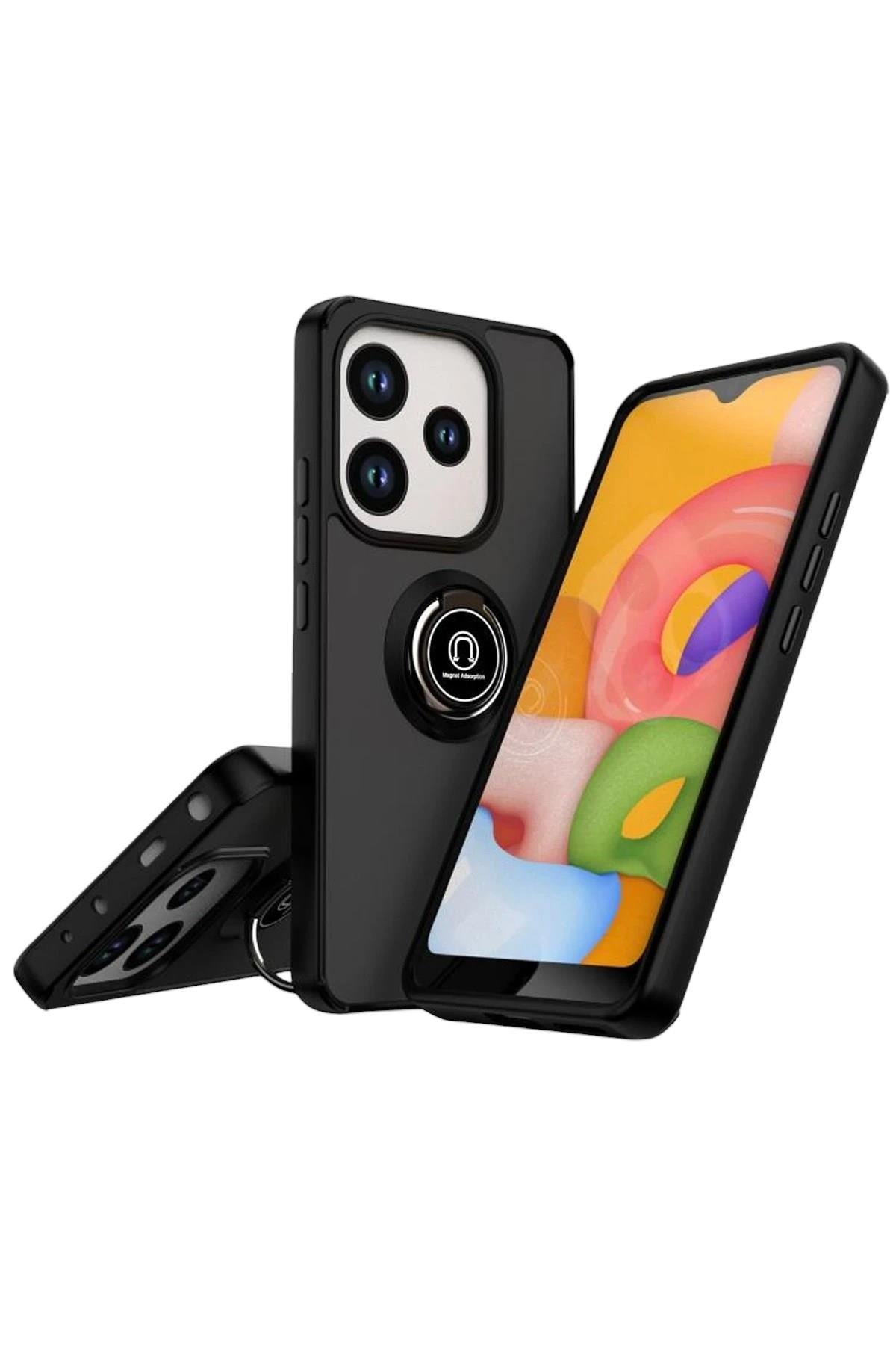 Mey İthalat®   Redmi Note 14 4G Montreal Yüzüklü Silikon Kapak - Siyah