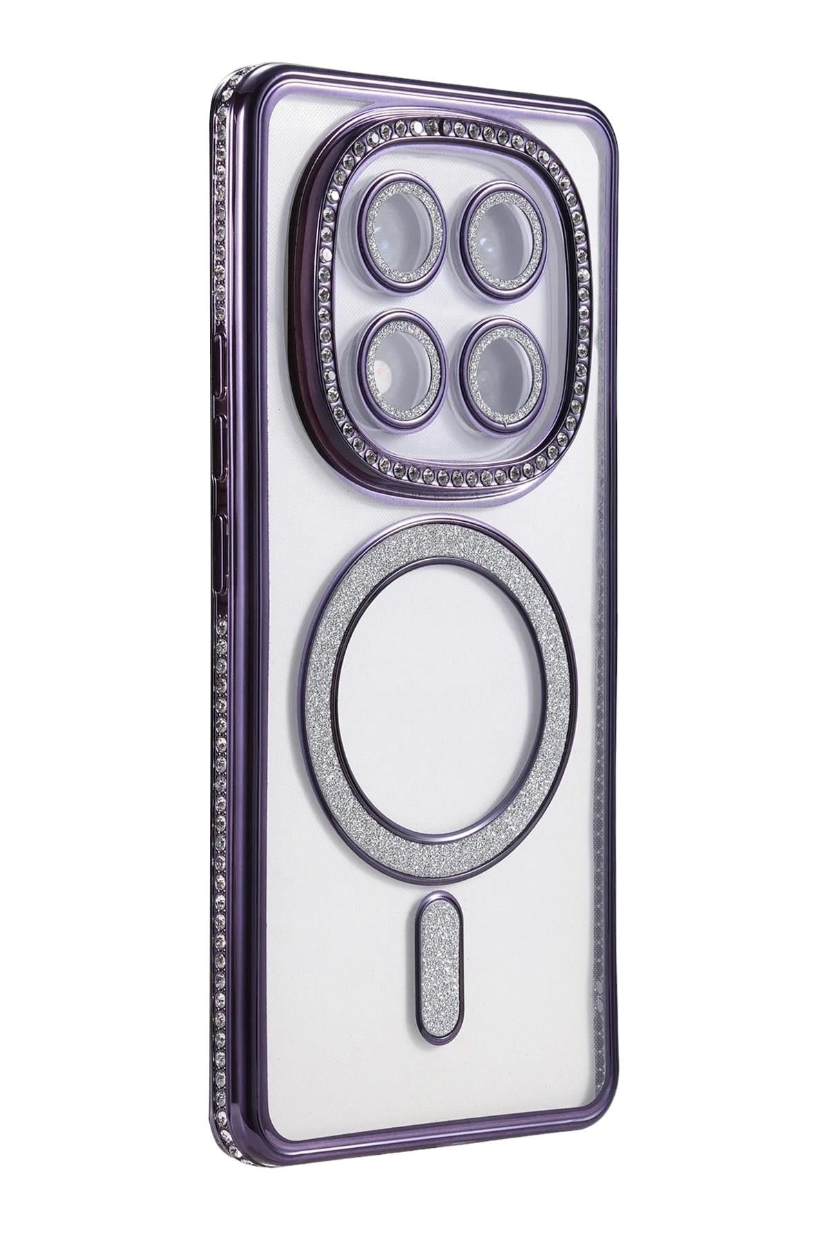 Mey İthalat®   Redmi Note 14 Pro 4G Joke Simli Magneticsafe Kılıf - Derin Mor