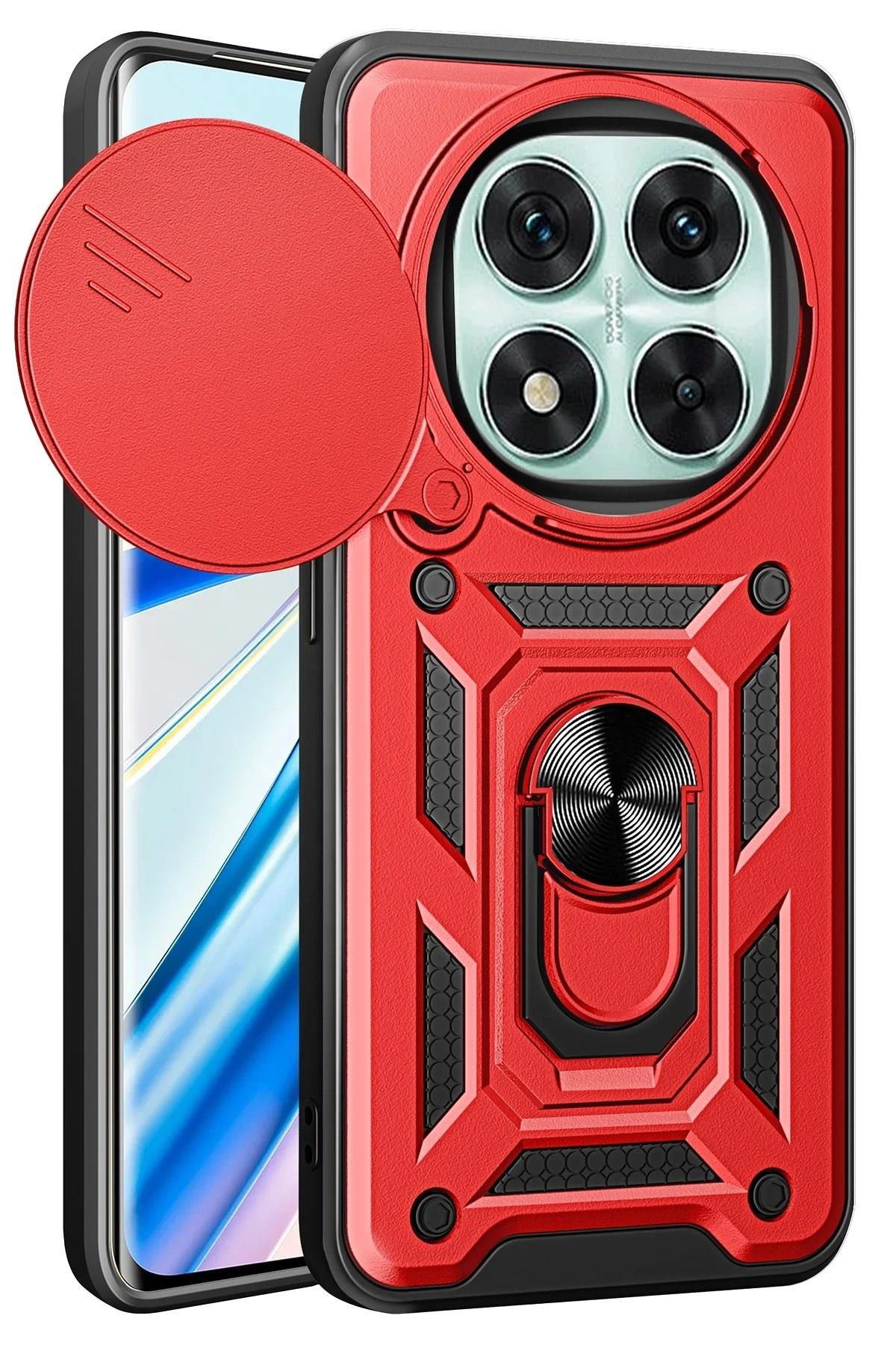 Mey İthalat®   Redmi Note 14 Pro 4G Kılıf Pars Lens Yüzüklü Silikon - Kırmızı
