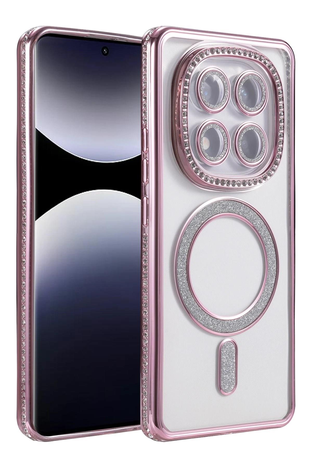 Mey İthalat®   Redmi Note 14 Pro 5G Joke Simli Magneticsafe Kılıf - Pembe