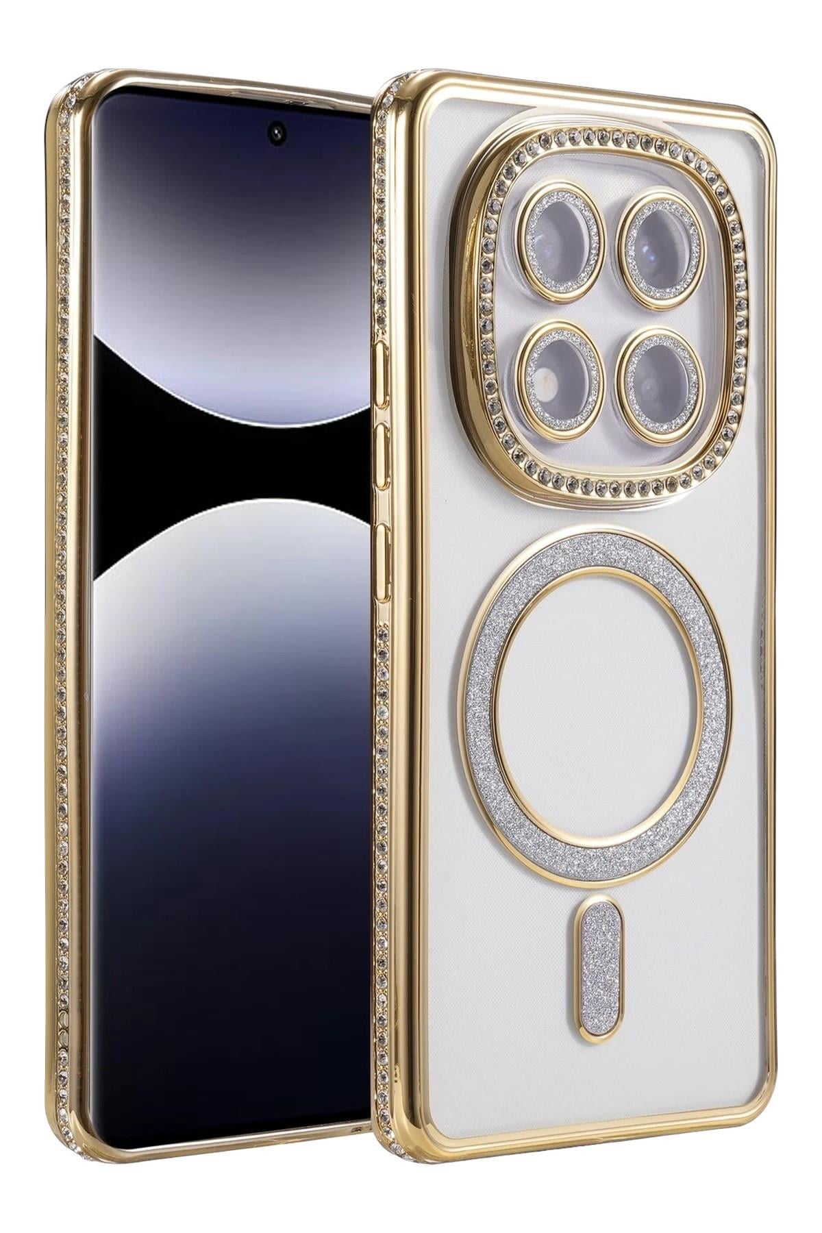Mey İthalat®   Redmi Note 14 Pro 5G Joke Simli Magneticsafe Kılıf - Gold