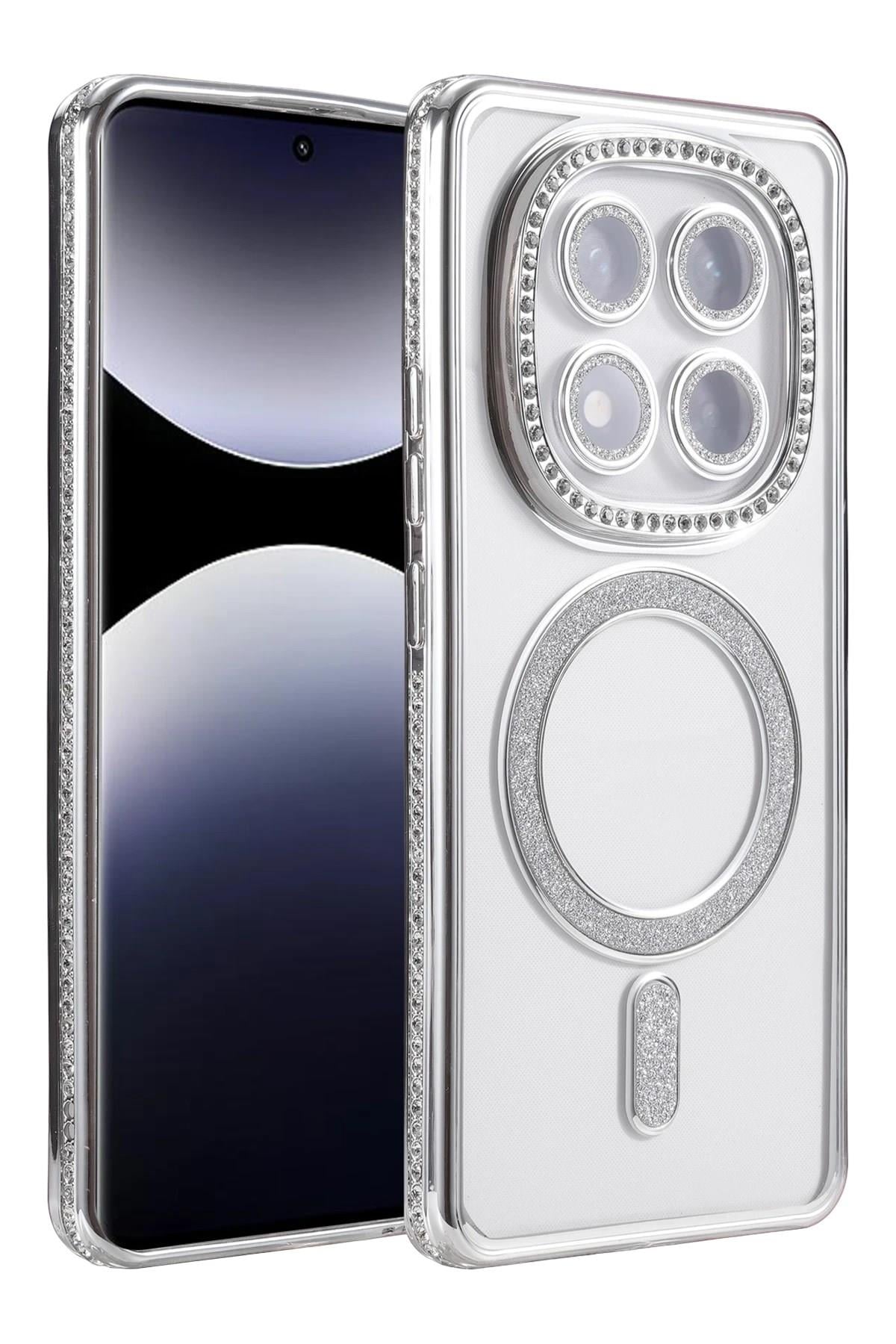 Mey İthalat®   Redmi Note 14 Pro 5G Joke Simli Magneticsafe Kılıf - Gümüş