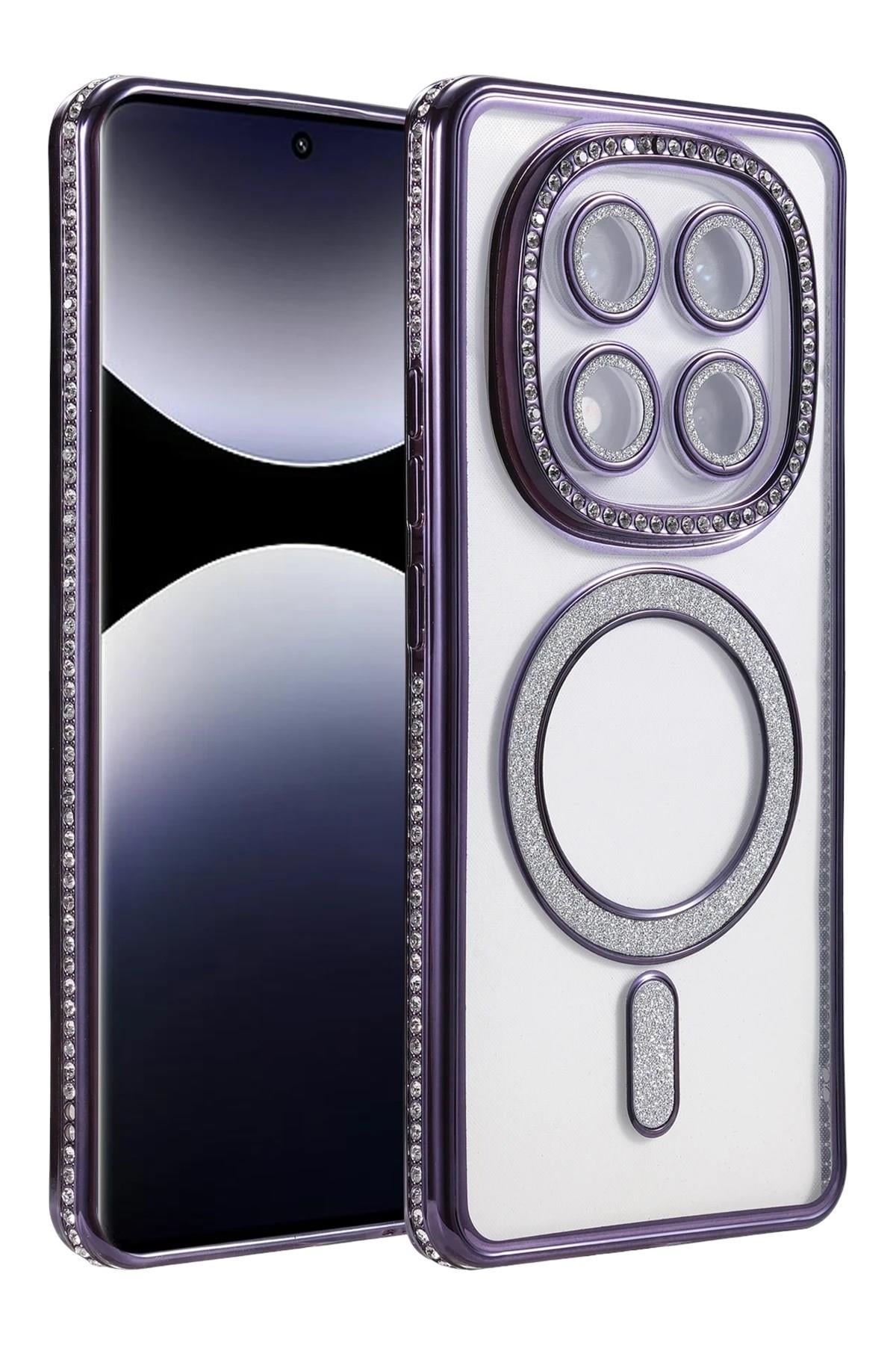 Mey İthalat®   Redmi Note 14 Pro 5G Joke Simli Magneticsafe Kılıf - Derin Mor