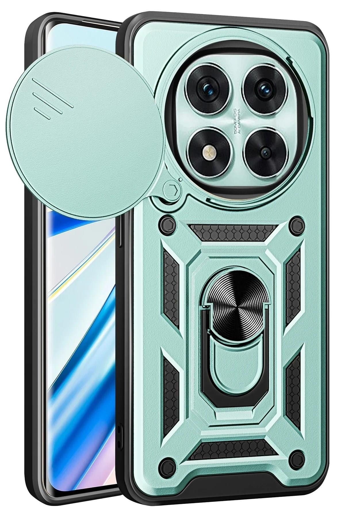 Mey İthalat®   Redmi Note 14 Pro 5G Kılıf Pars Lens Yüzüklü Silikon - Yeşil