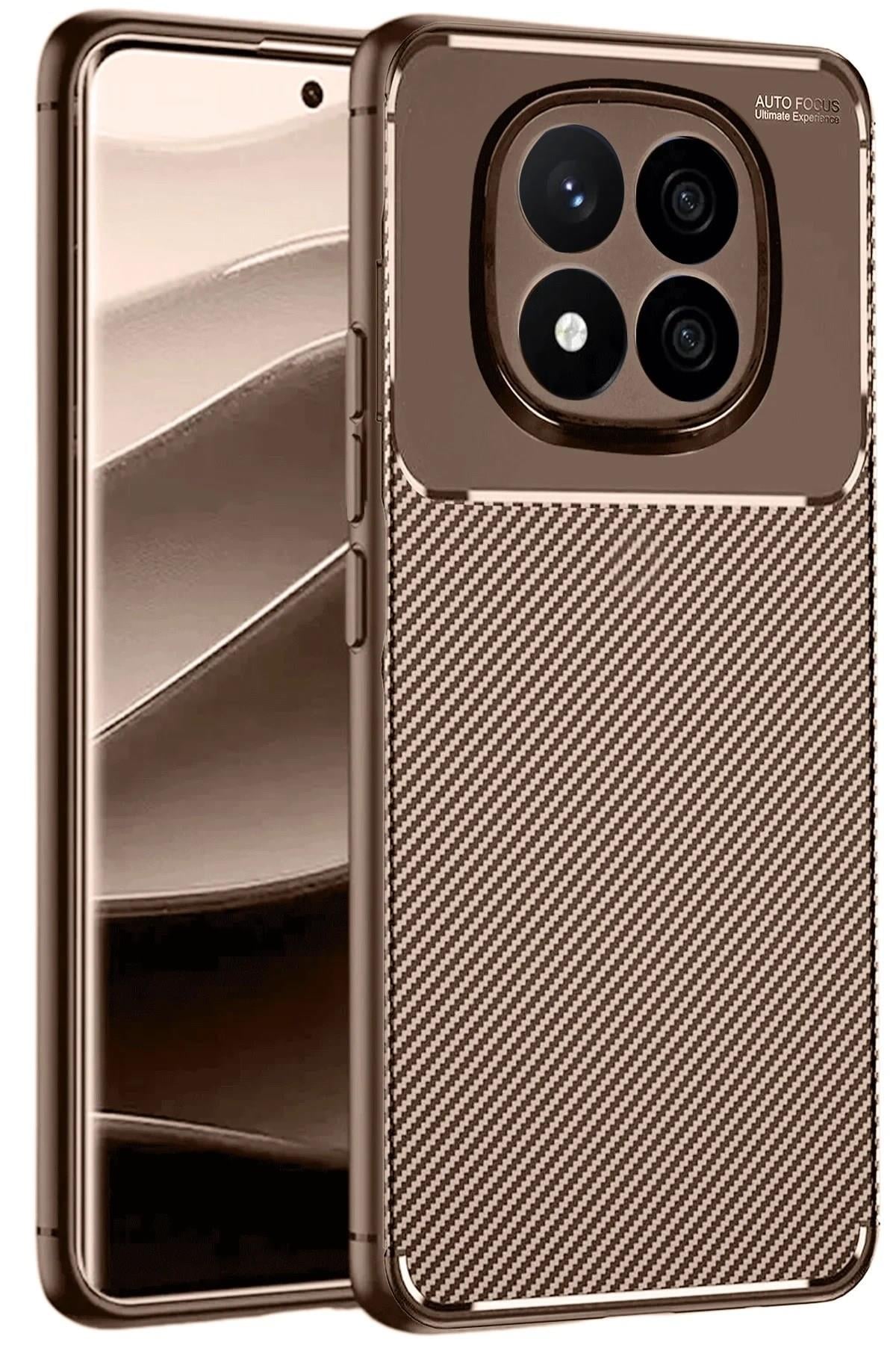 Mey İthalat®   Redmi Note 14 Pro 5G Kılıf Auto Focus Karbon Kapak - Kahverengi