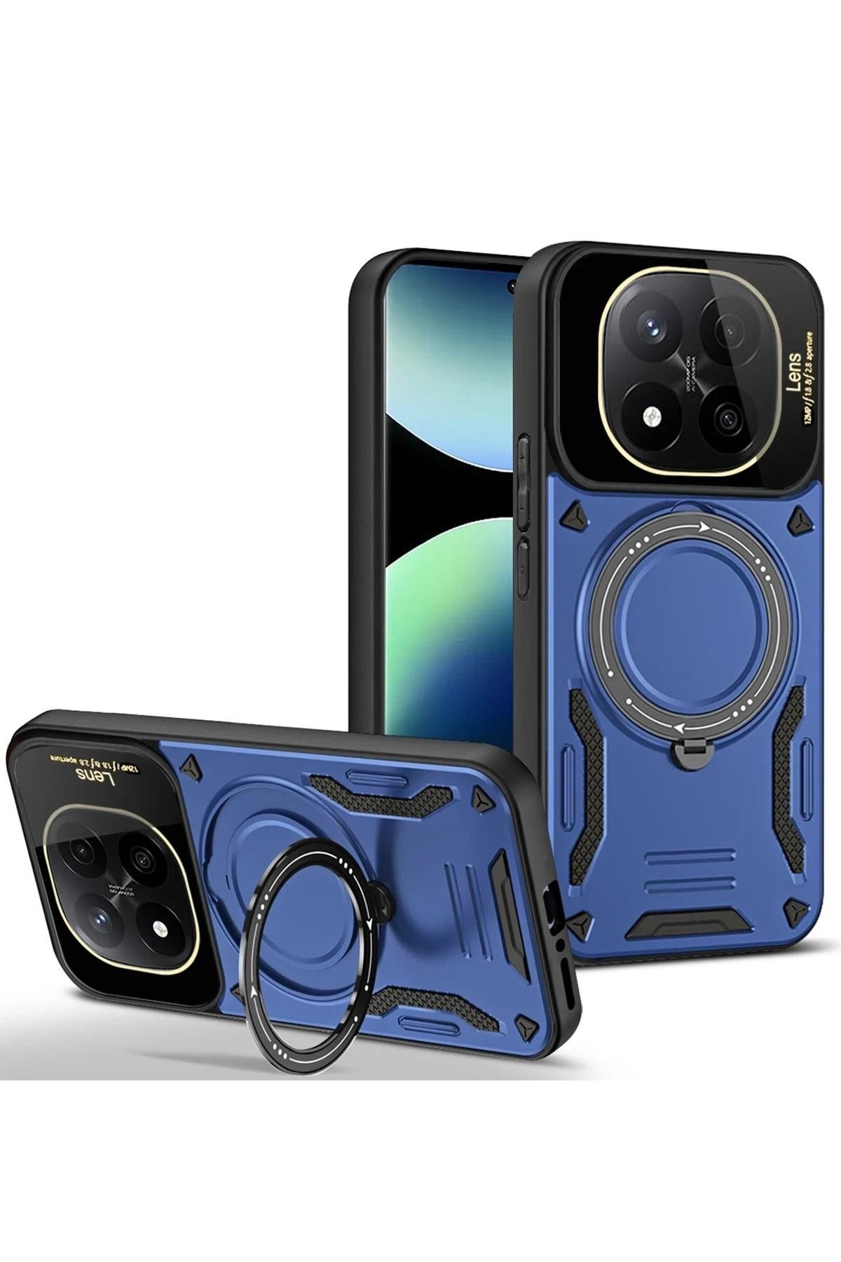 Mey İthalat®   Redmi Note 14 Pro 5G Kılıf Joy Lens Standlı Kapak - Lacivert