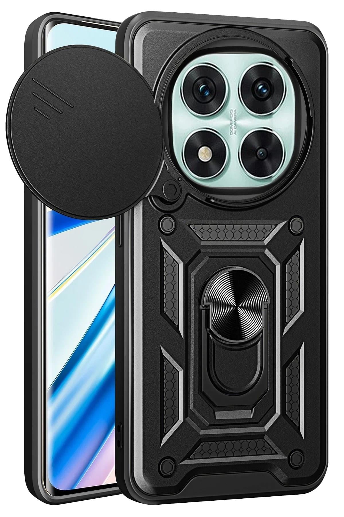 Mey İthalat®   Redmi Note 14 Pro 5G Kılıf Pars Lens Yüzüklü Silikon - Siyah