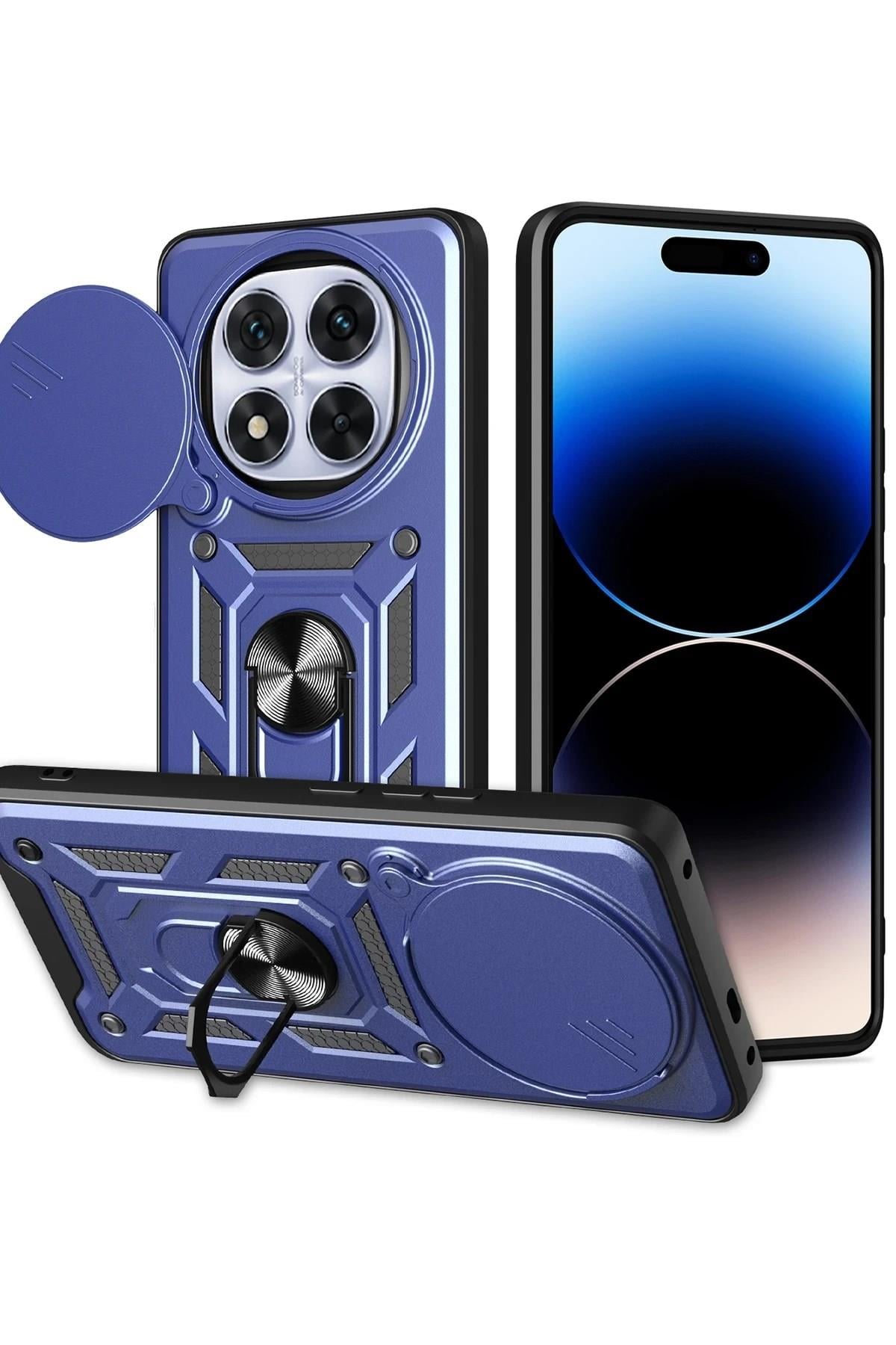 Mey İthalat®   Redmi Note 14 Pro Plus Kılıf Pars Lens Yüzüklü Silikon - Lacivert