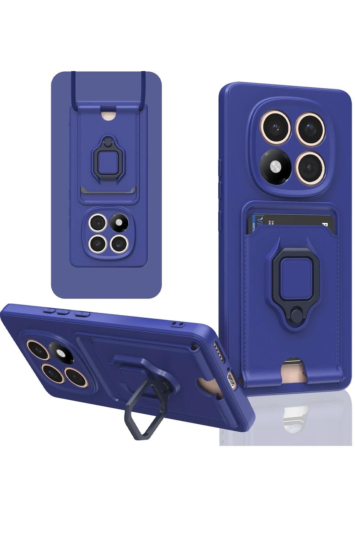 Mey İthalat®   Redmi Note 14 Pro Plus Kılıf Zuma Kartvizitli Yüzüklü Silikon - Lacivert