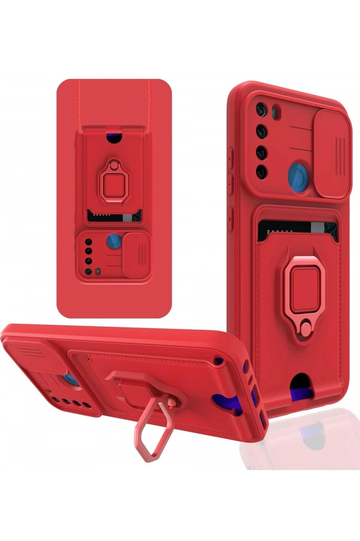 Mey İthalat®   Redmi Note 8 Kılıf Zuma Kartvizitli Yüzüklü Silikon - Kırmızı