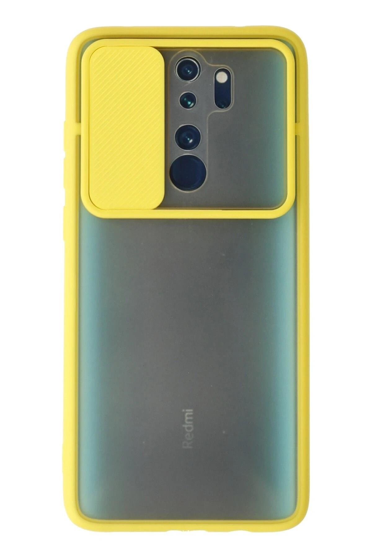 Mey İthalat®   Redmi Note 8 Pro Kılıf Palm Buzlu Kamera Sürgülü Silikon - Sarı