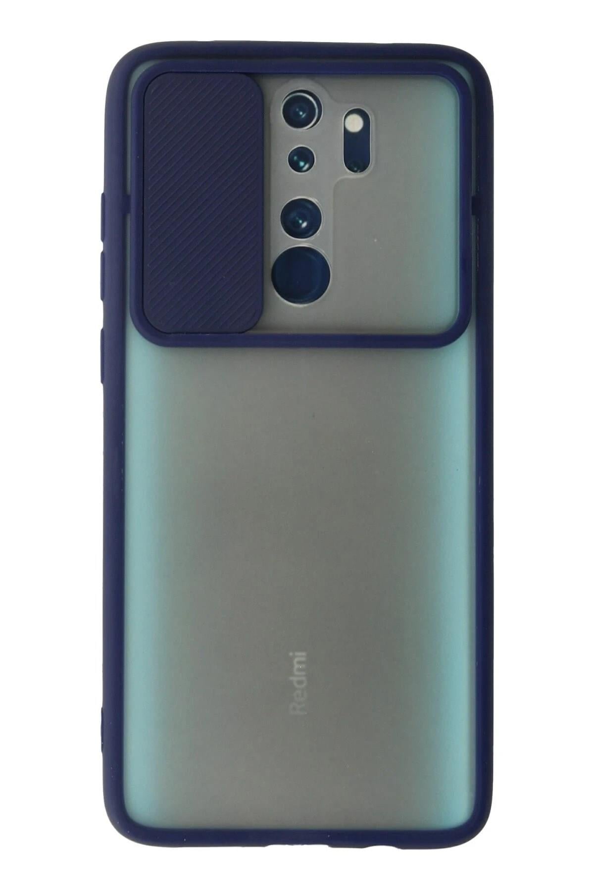 Mey İthalat®   Redmi Note 8 Pro Kılıf Palm Buzlu Kamera Sürgülü Silikon - Lacivert
