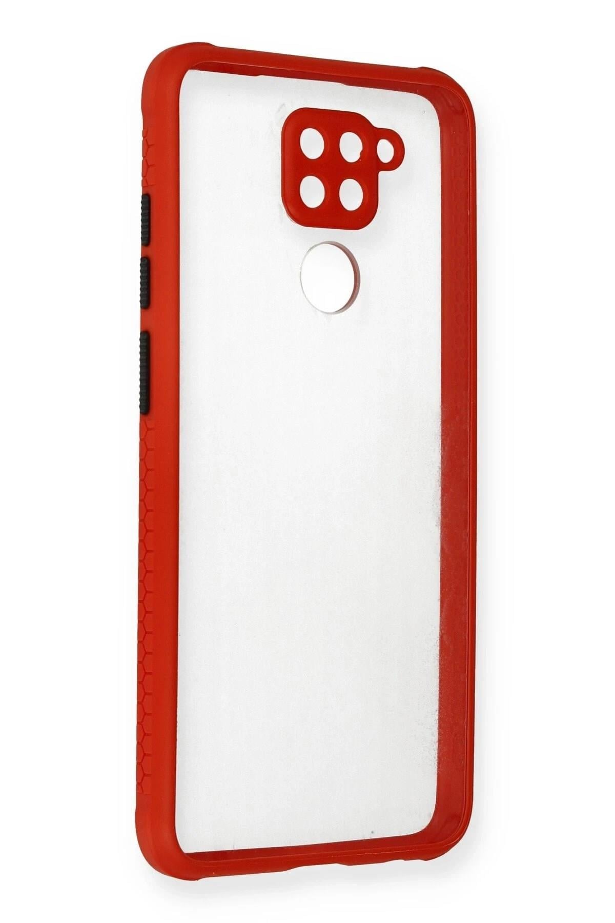 Mey İthalat®   Redmi Note 9 Kılıf Miami Şeffaf Silikon - Kırmızı