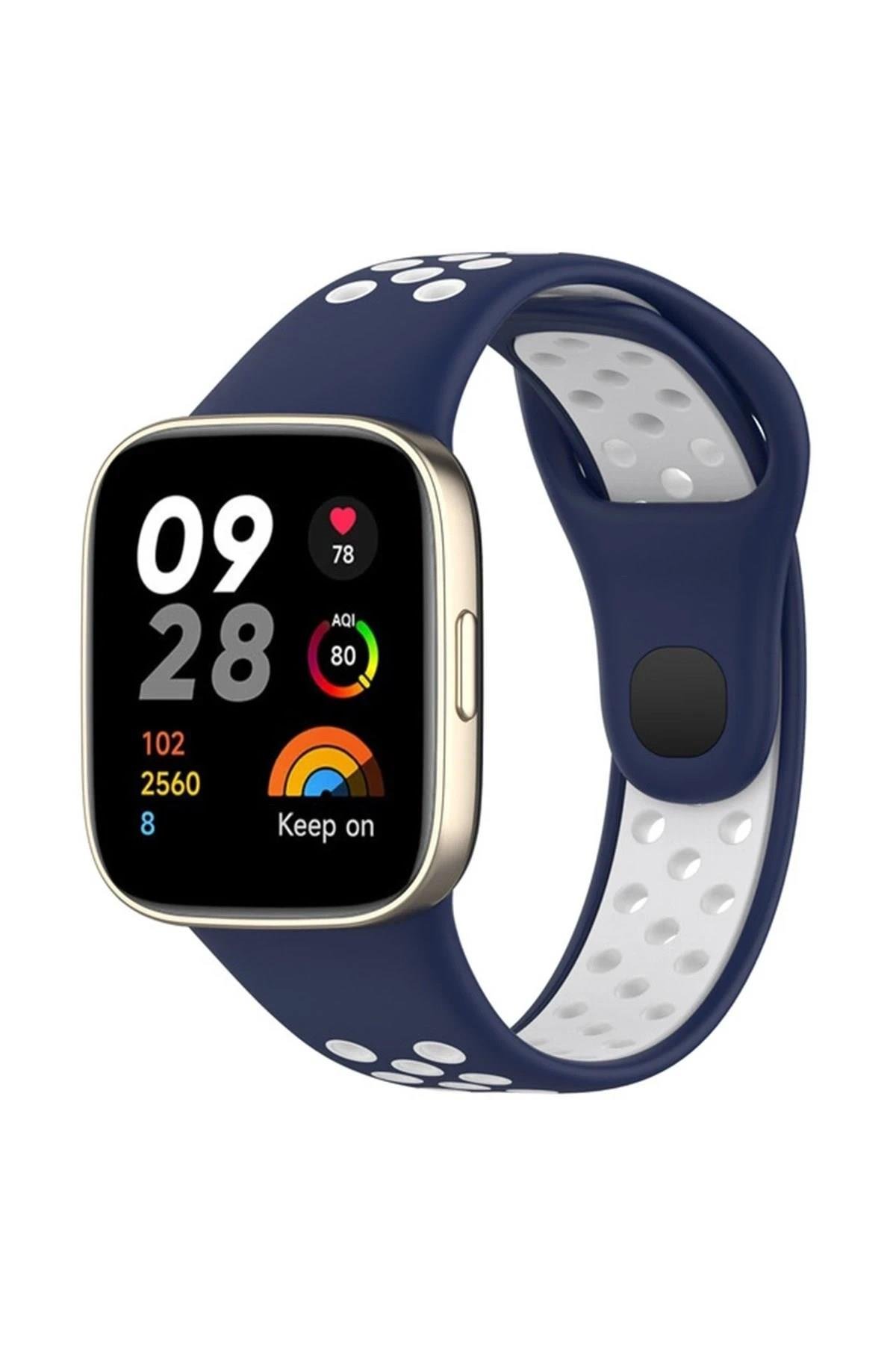 Mey İthalat®   Redmi Watch 3 Spor Delikli Kordon - Lacivert-Beyaz