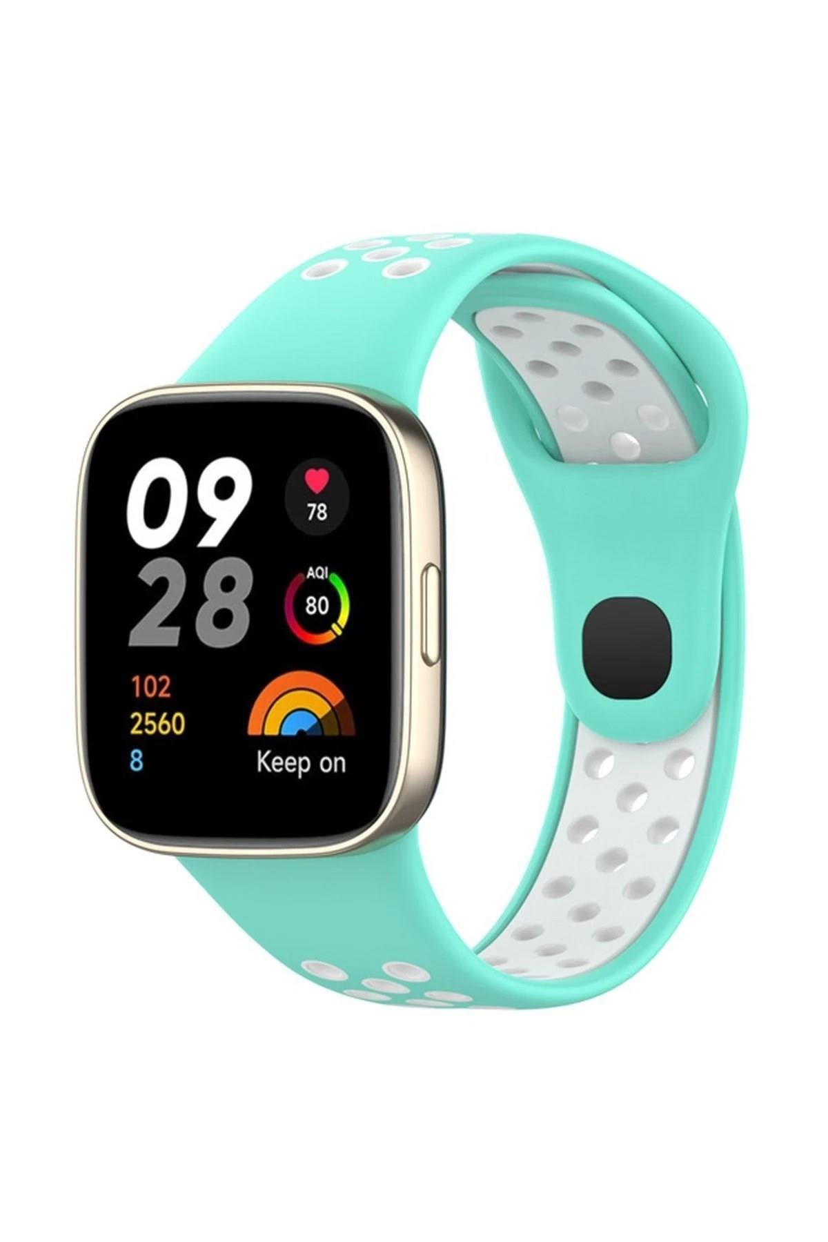 Mey İthalat®   Redmi Watch 3 Spor Delikli Kordon - Turkuaz-Beyaz