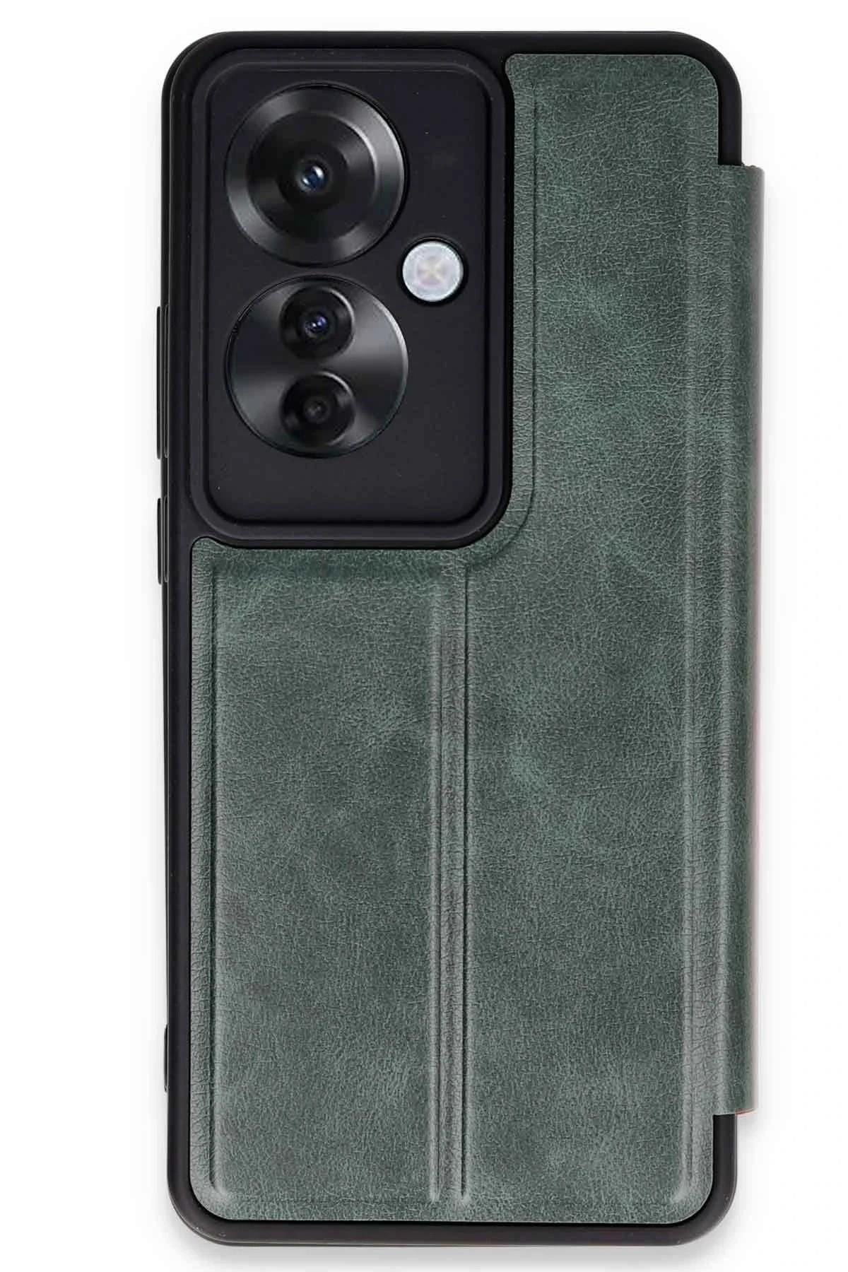 Mey İthalat®   Reno 11F Kılıf Flip Cover - Koyu Yeşil