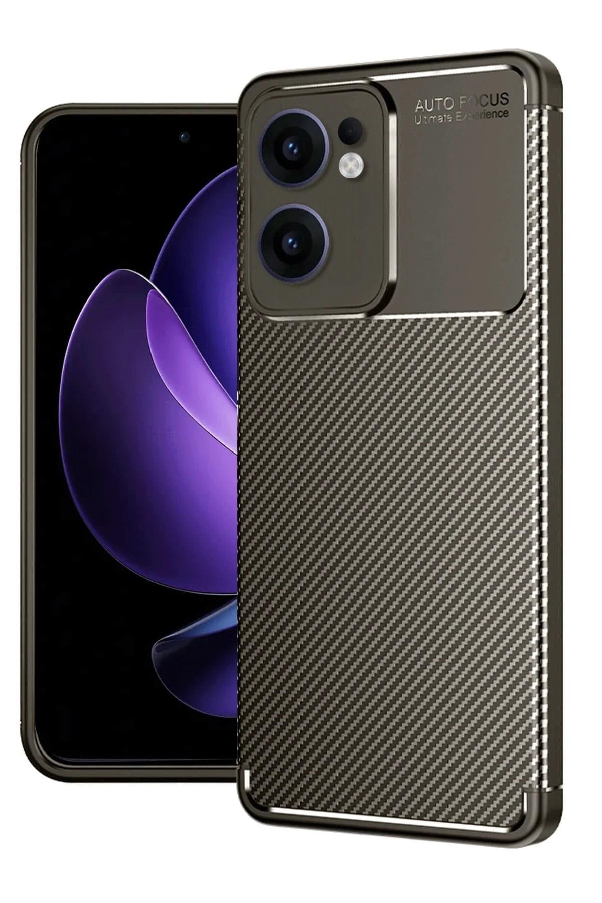 Mey İthalat®   Reno 13F Kılıf Auto Focus Karbon Kapak - Kahverengi