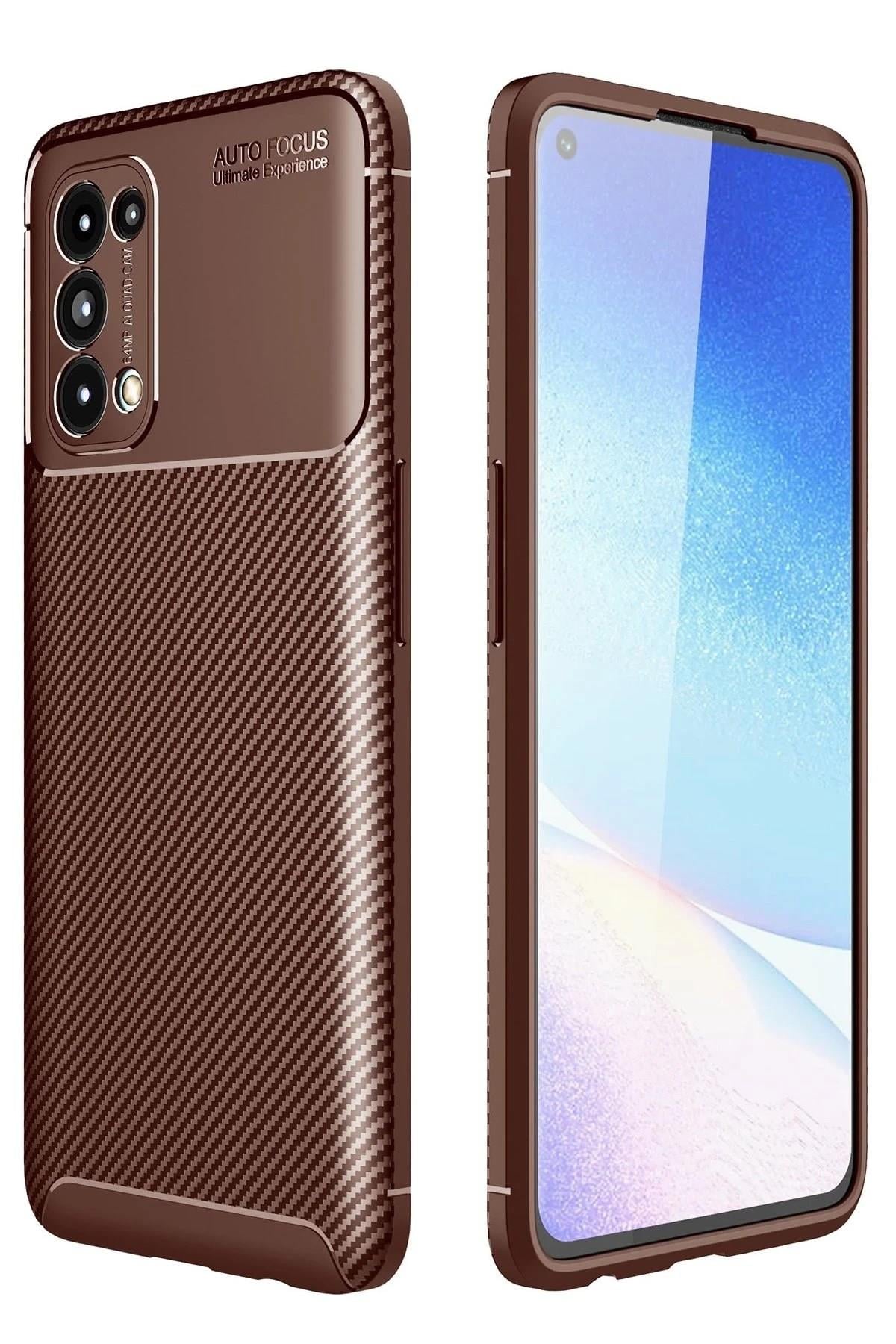 Mey İthalat®   Reno 5 Kılıf Auto Focus Karbon Kapak - Kahverengi