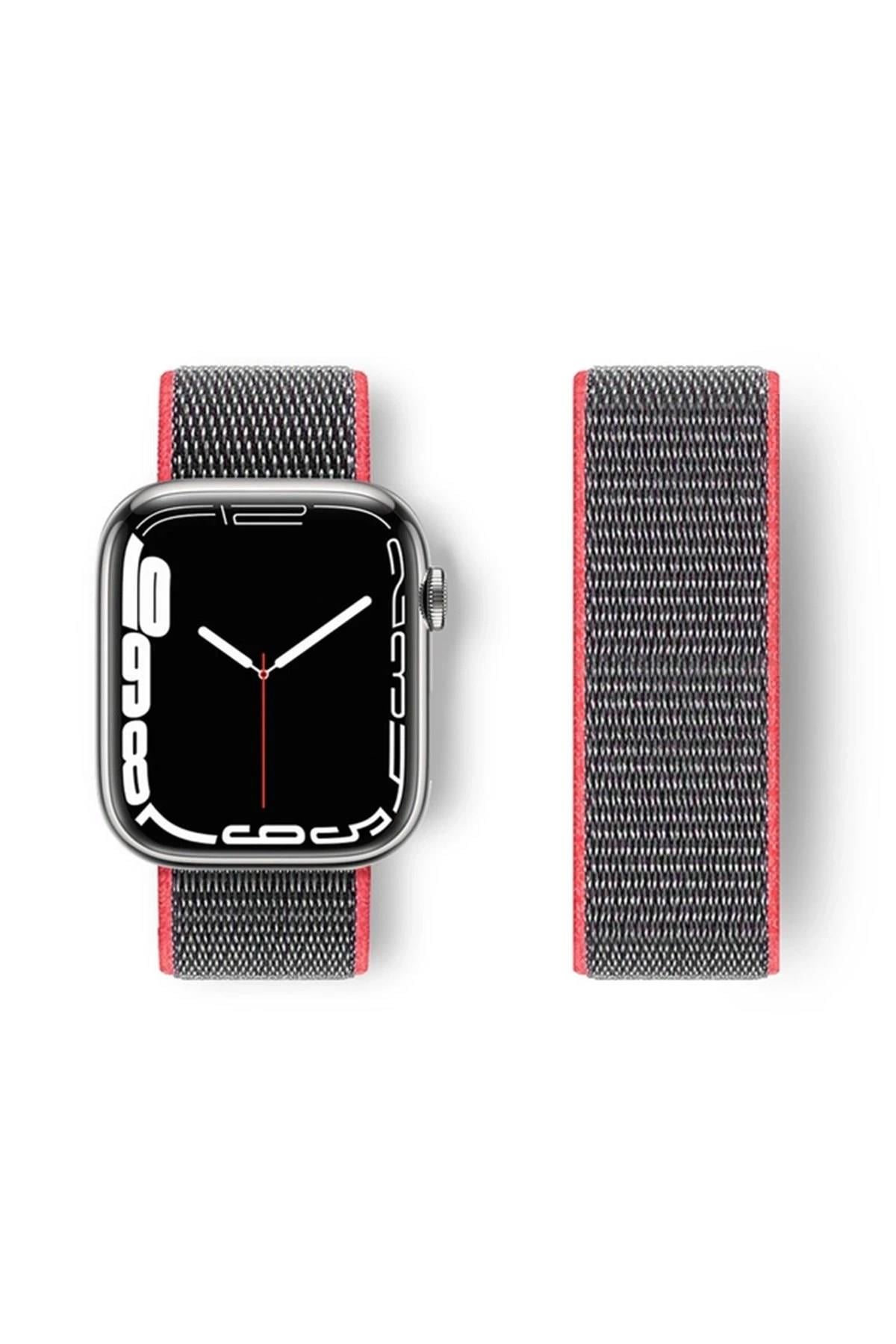 Mey İthalat®   Watch 38mm Hasırlı Cırtcırtlı Kordon - Pembe