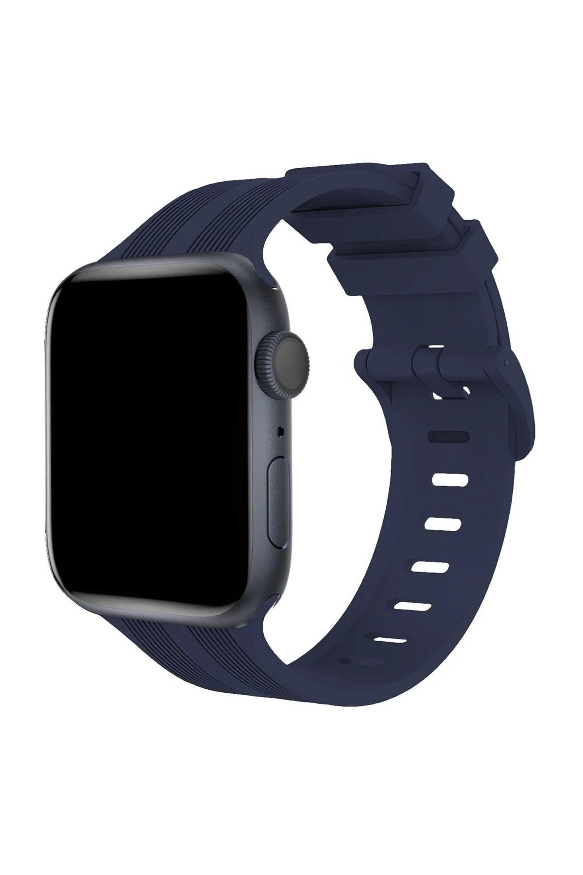 Mey İthalat®   Watch 38mm KR408 Çizgili Silikon Kordon - Lacivert