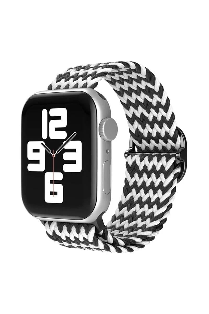 Mey İthalat®   Watch 38mm Star Kordon - Zigzag Siyah-Beyaz