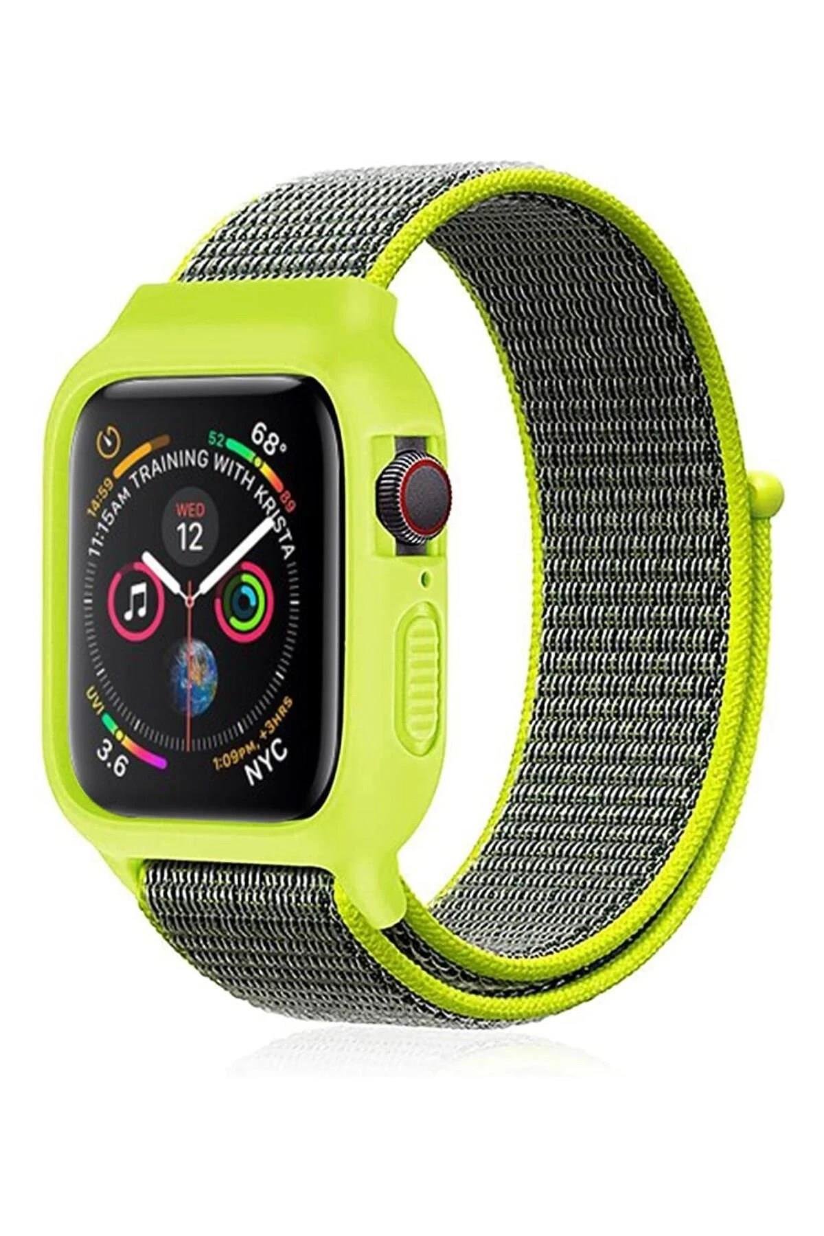 Mey İthalat®   Watch 42mm Hasırlı Cırtcırtlı Kasalı Kordon - Yeşil