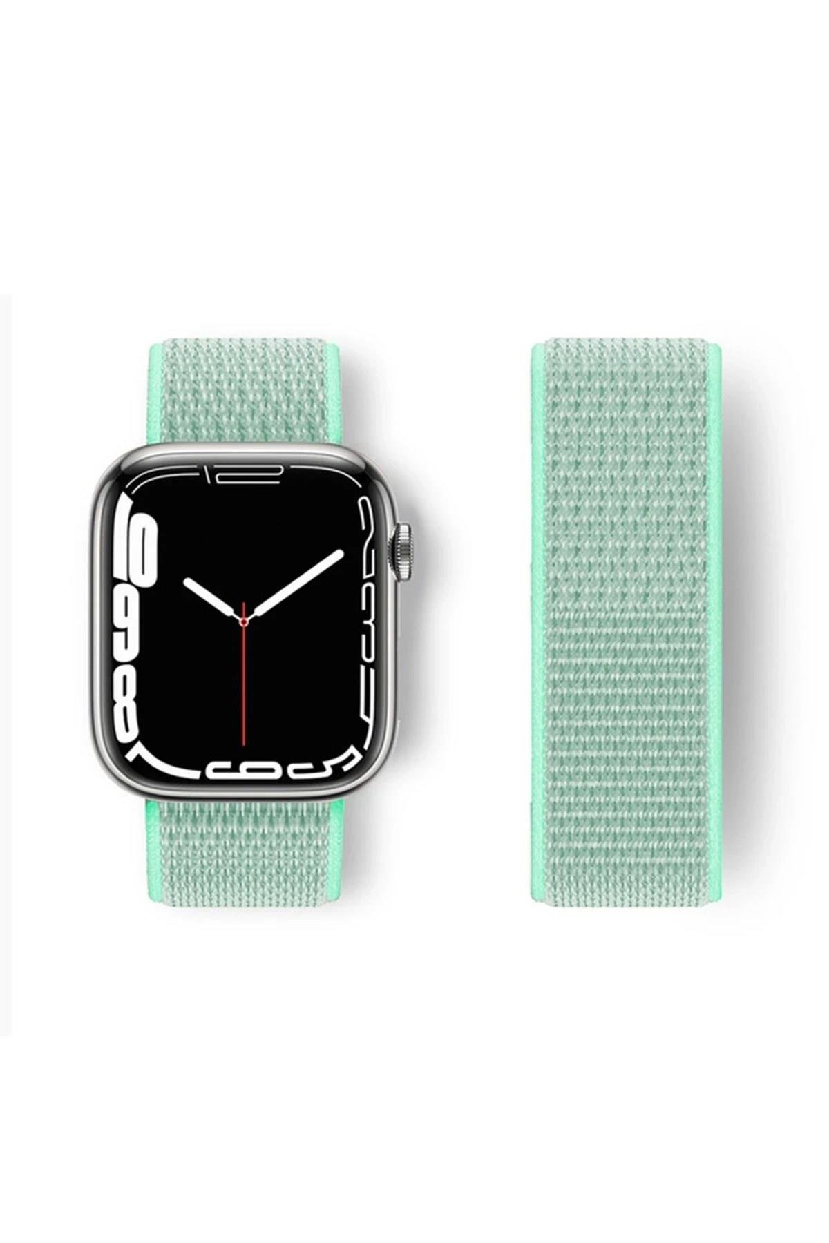 Mey İthalat®   Watch 42mm Hasırlı Cırtcırtlı Kordon - Turkuaz