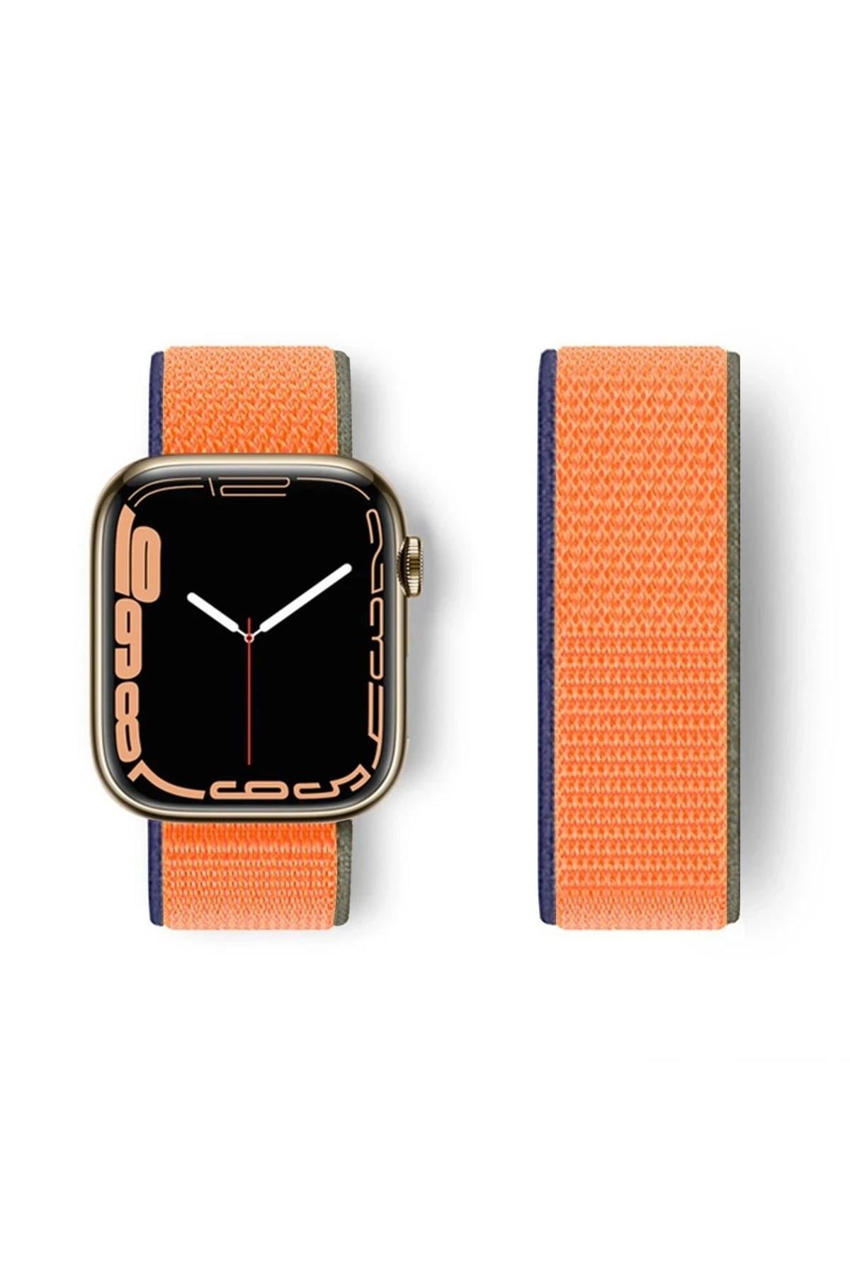 Mey İthalat®   Watch 42mm Hasırlı Cırtcırtlı Kordon - Turuncu