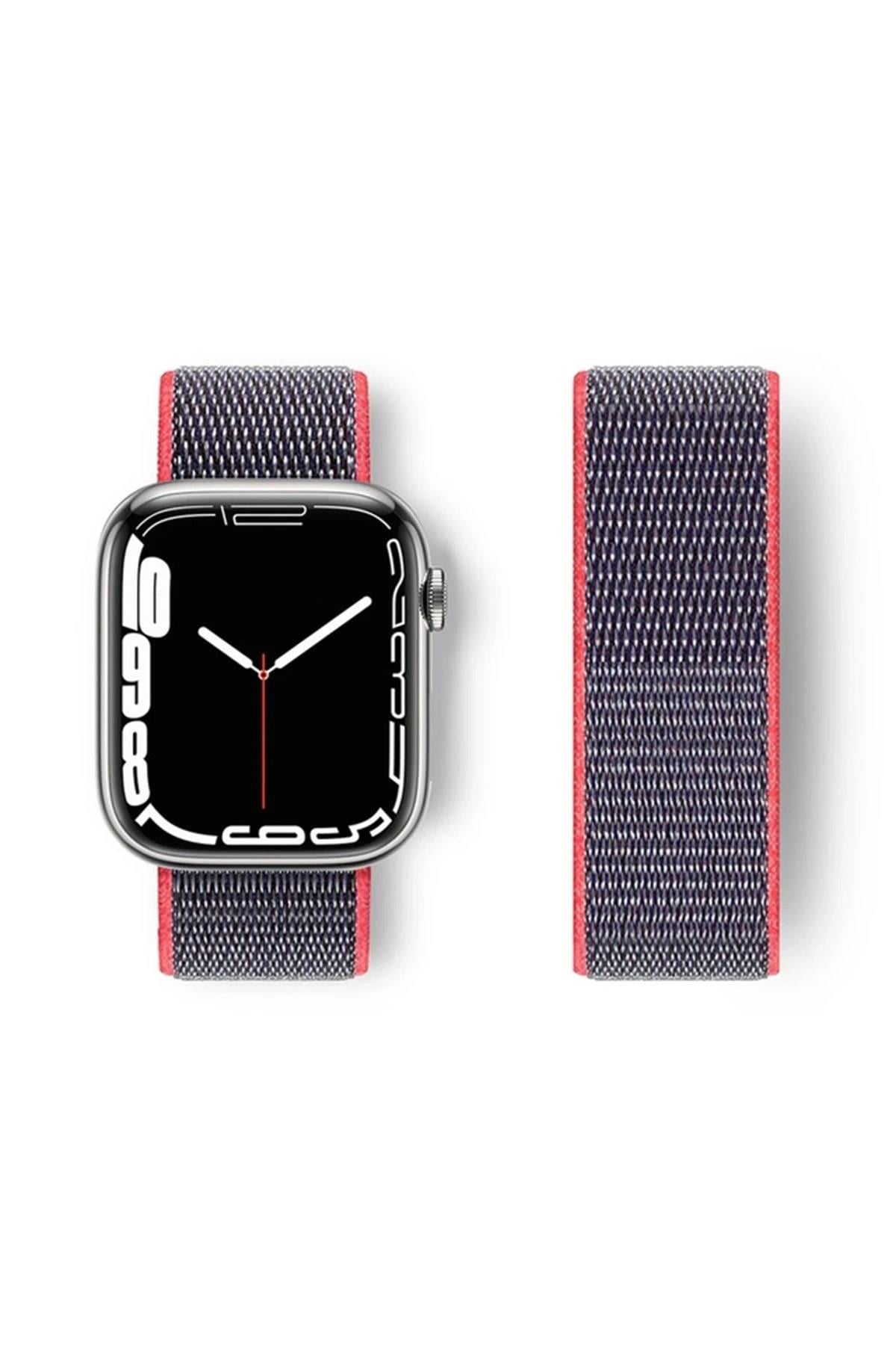Mey İthalat®   Watch 42mm Hasırlı Cırtcırtlı Kordon - Pembe