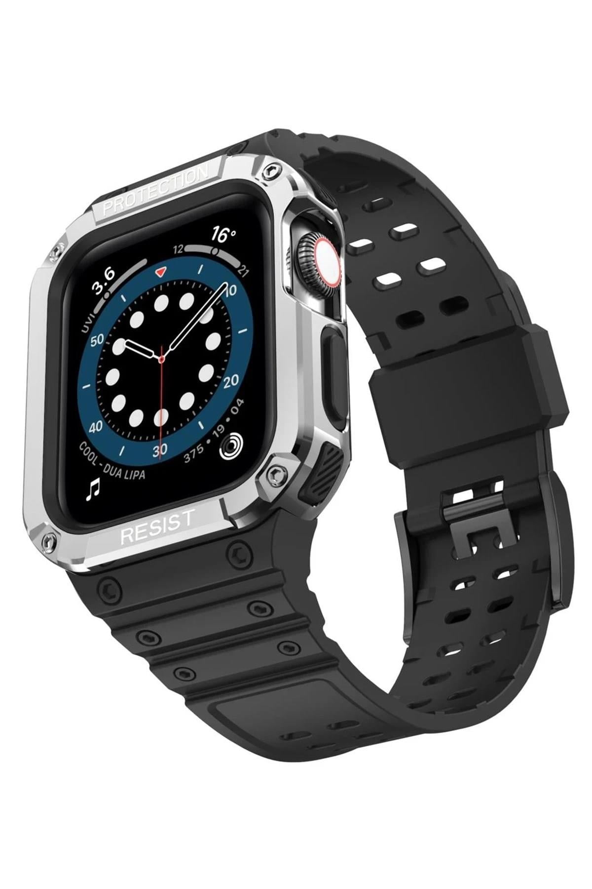 Mey İthalat®   Watch 42mm KR401 Silikon Kordon - Siyah-Gümüş