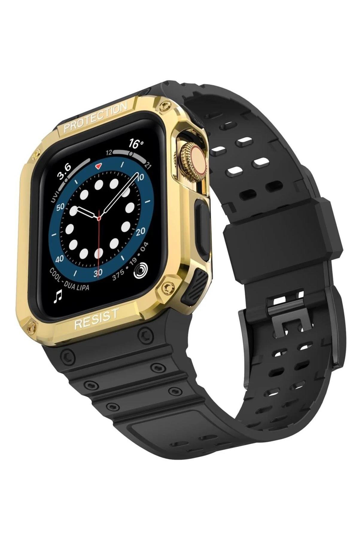 Mey İthalat®   Watch 42mm KR401 Silikon Kordon - Siyah-Gold